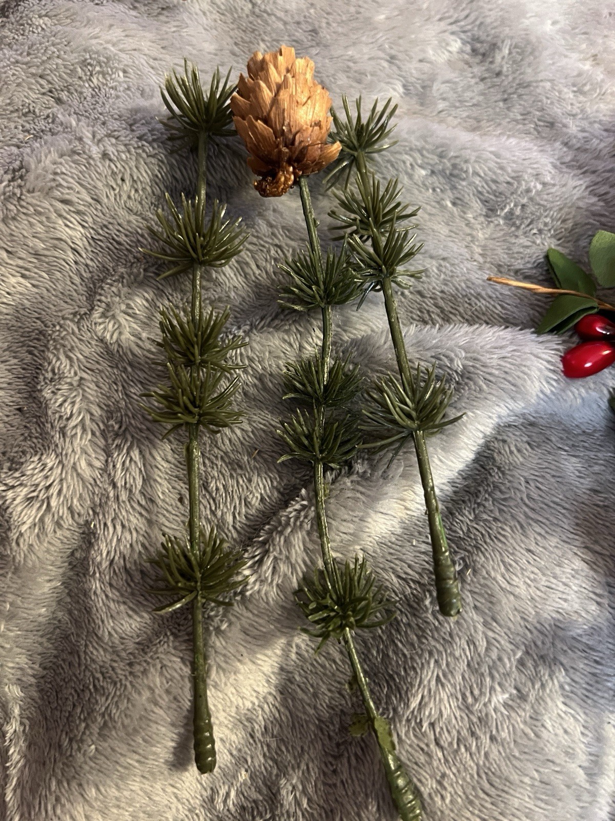 Christmas Floral Pick & Candle Ring Lot Rustic Berry Pinecone Greenery DIY
