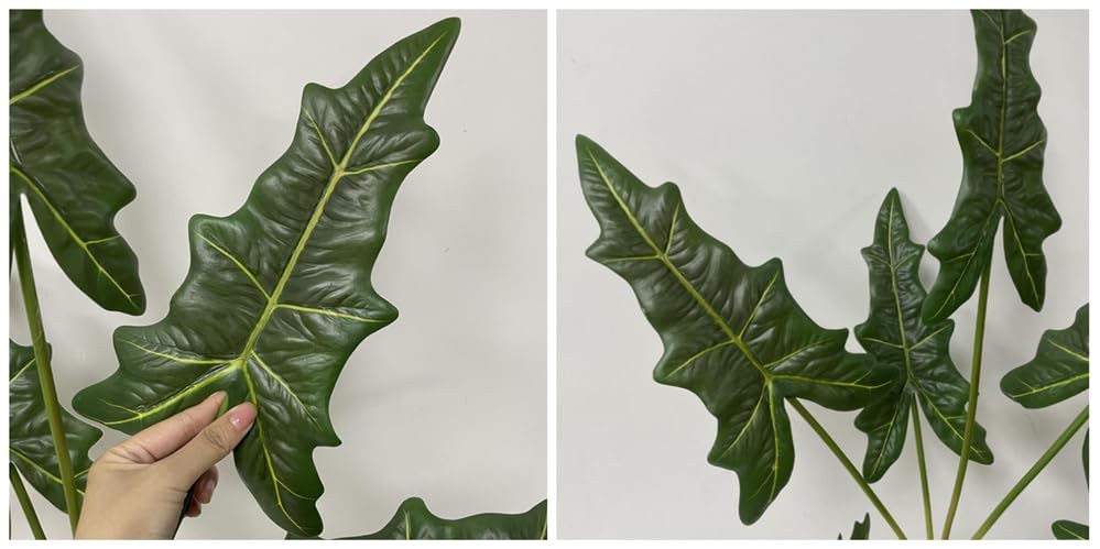 Fake Plants Tall 29″ Lifelike Taro Leaf Plant with 7 Trunks Green Leaves