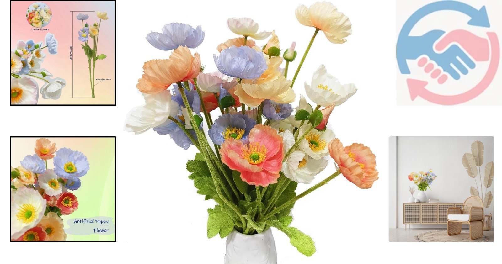 Breathtaking 8-Piece Artificial Poppy Flowers – Perfect for Weddings & Events