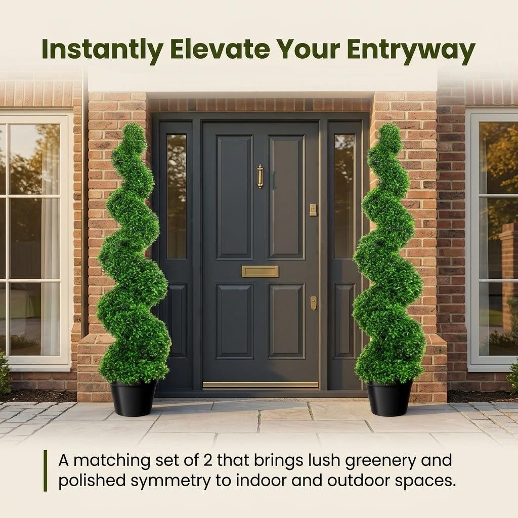 3.5Ft Topiary Trees, Artificial Boxwood Tree Set for Front Door Indoor Outdoor