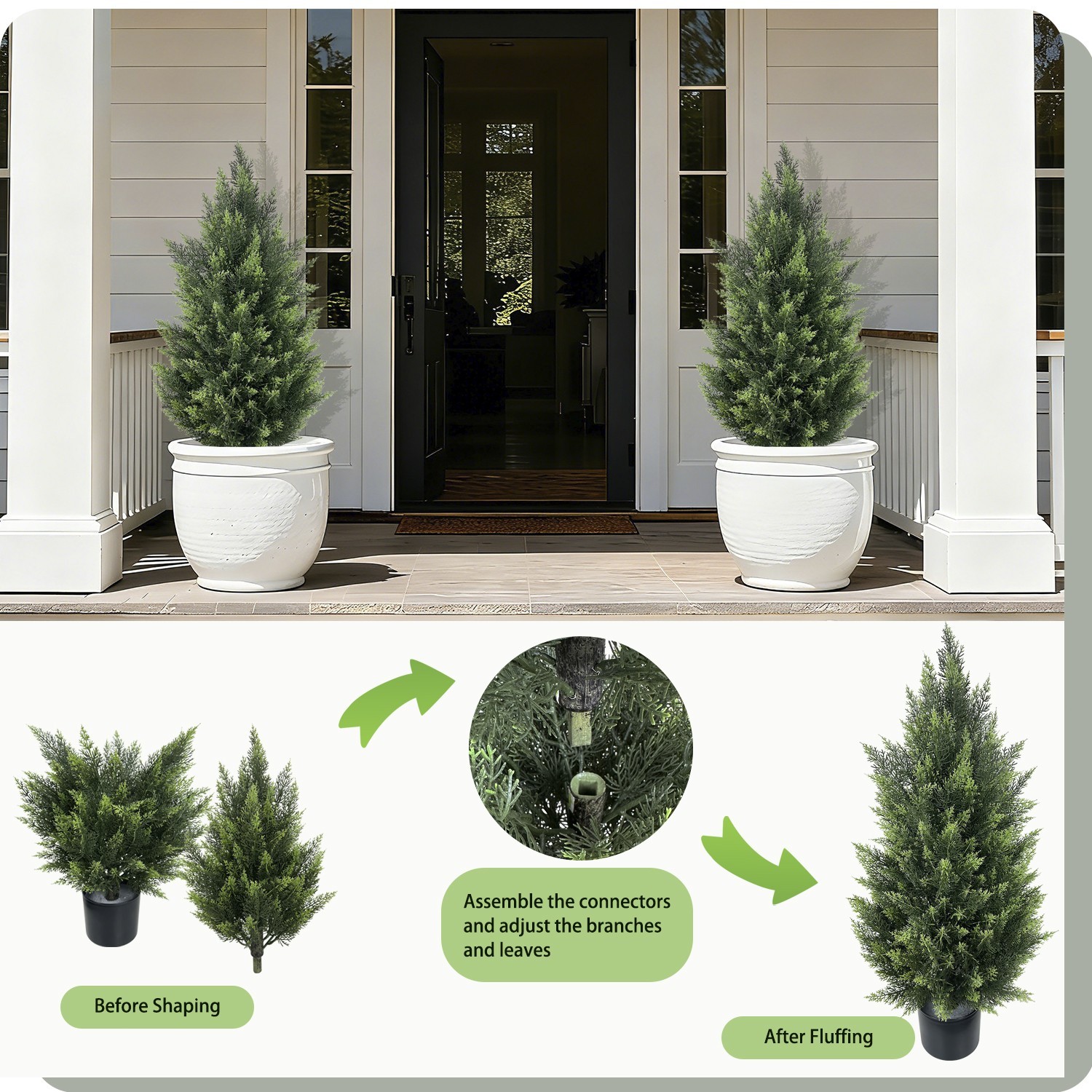 2 Pack 3FT Faux Cypress Trees Realistic Thick Cedar Plant Yard Garden Decor