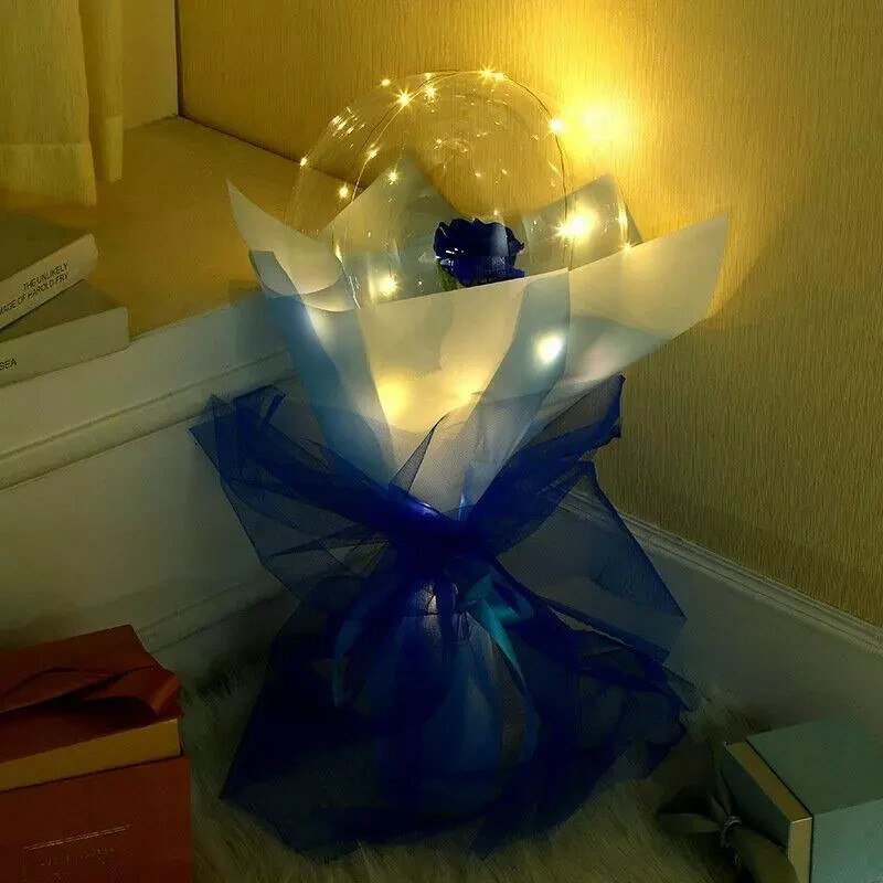 Valentine’s Day LED Light Balloon Blue Rose DIY Flower Bouquet Girlfriend Gift