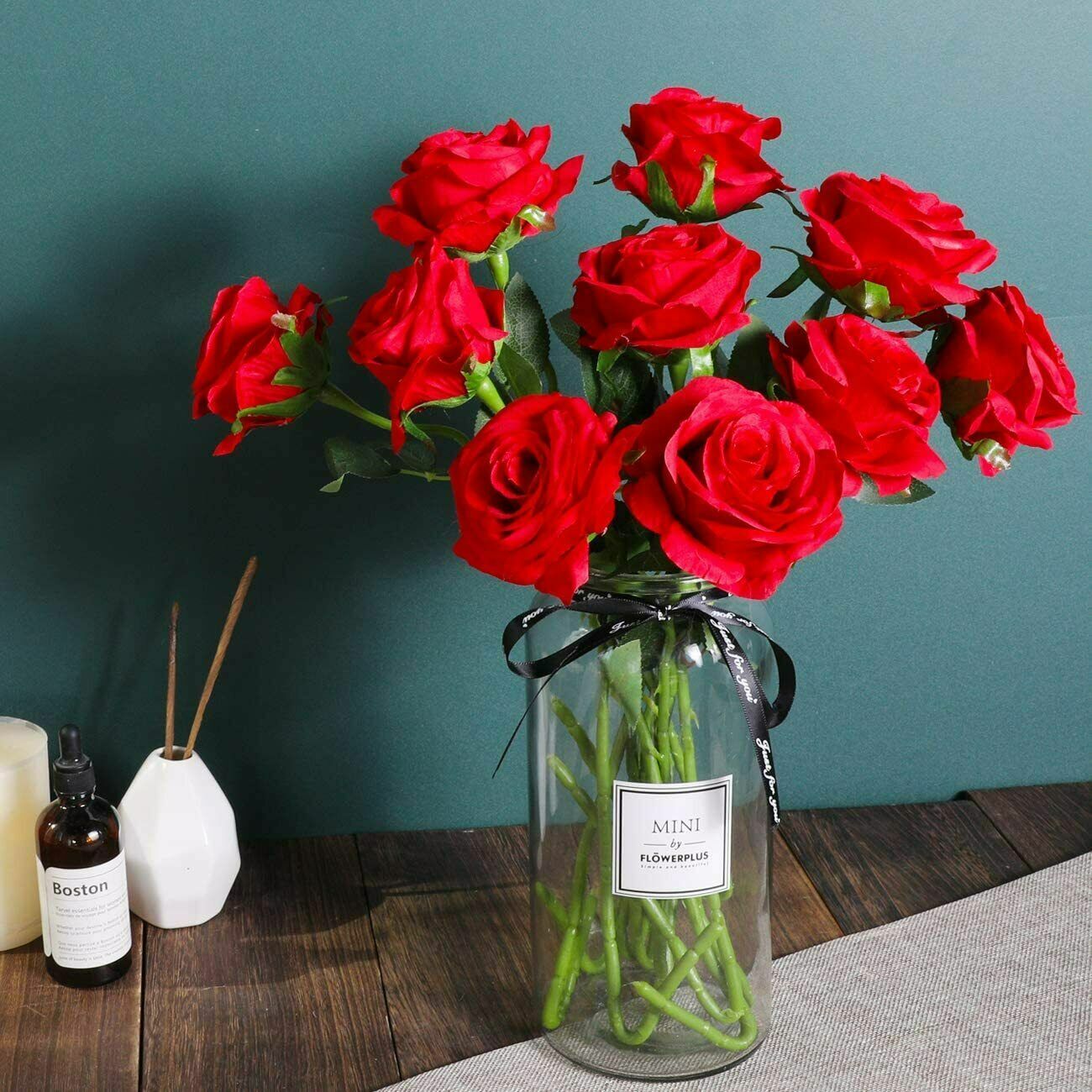10Pcs Silk Roses Flowers Realistic Artificial Bouquet Home Romantic Girl Gift US
