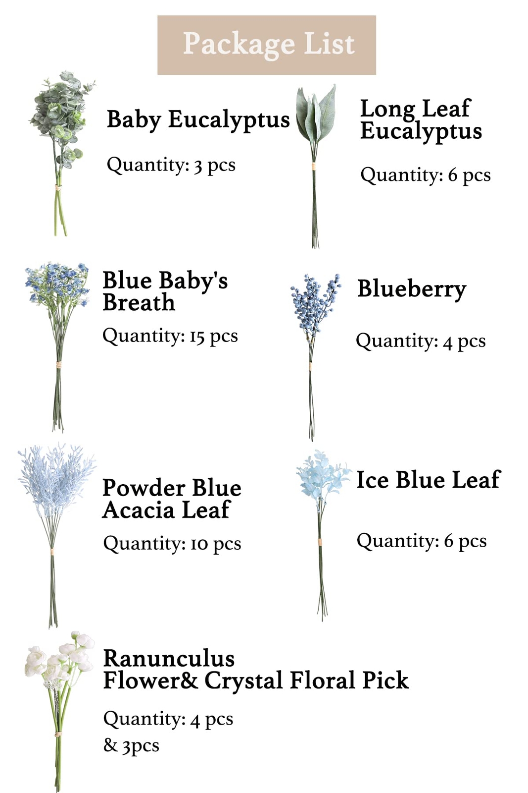 Artificial Greenery Filler Stems in Bulk 53pcs with 8 Kinds Tall Greenery Ste…