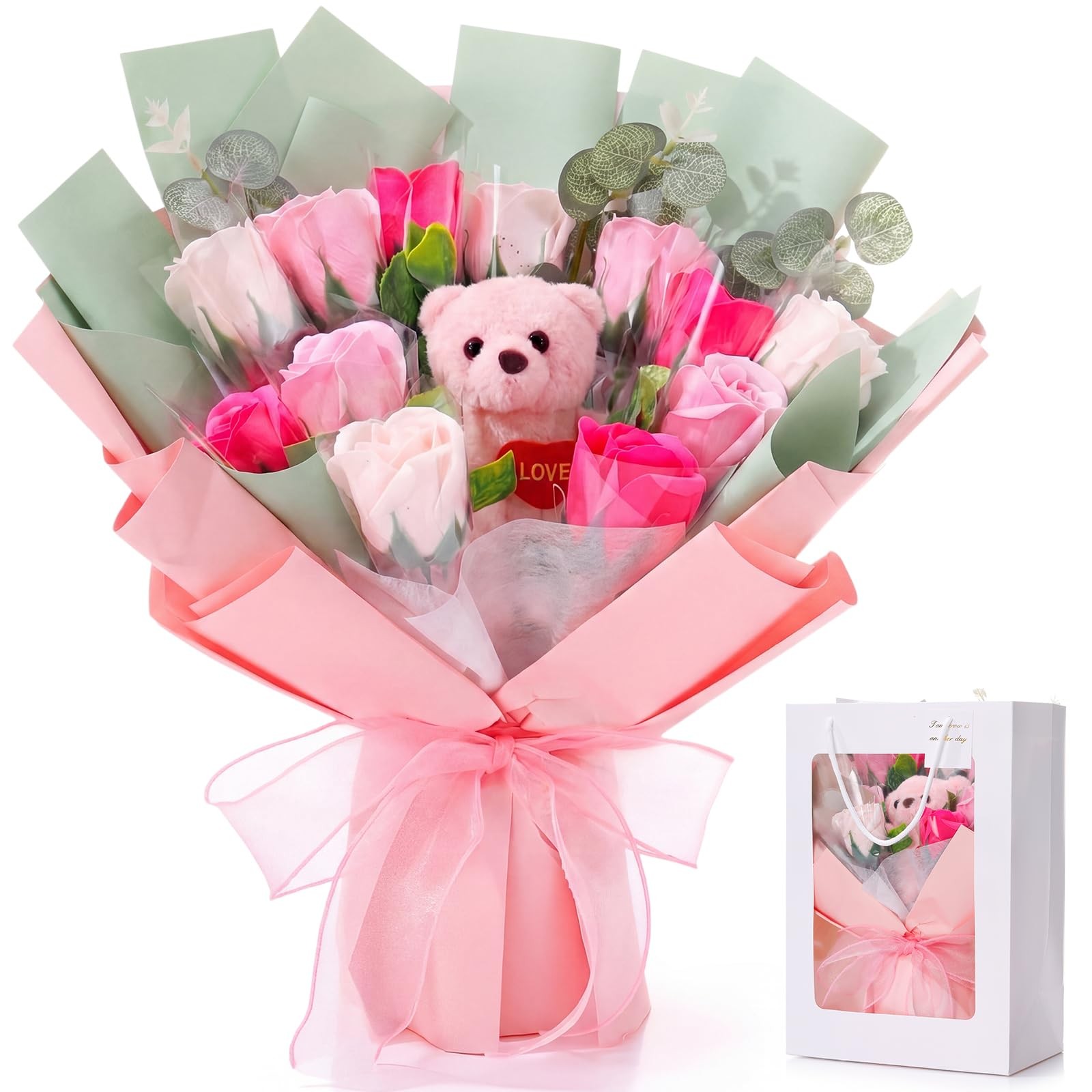 Pink Money Soap Flower Bouquet Kit, Handcrafted Soap Flower Money Bouquet Kit…