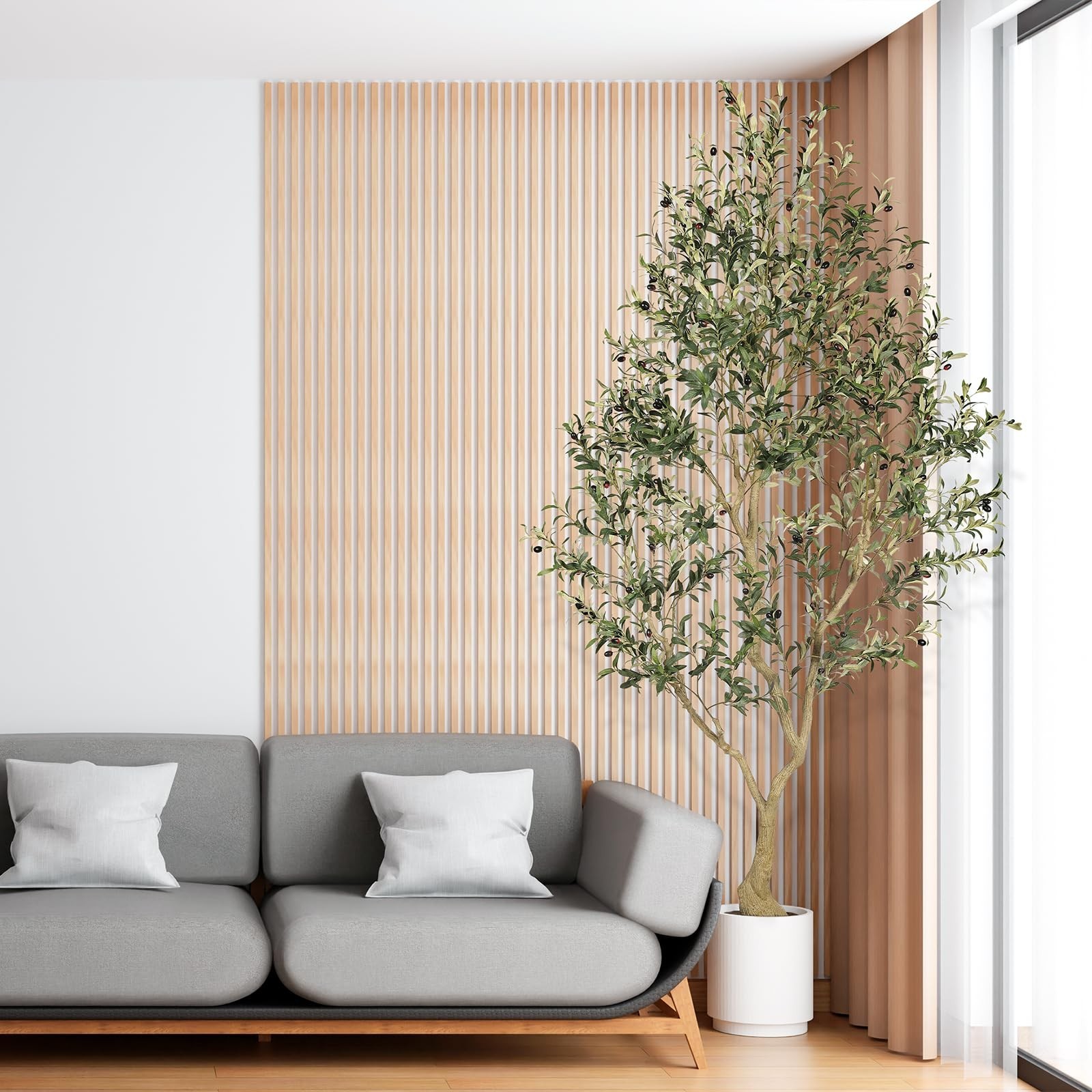 FEELEAD 8ft Artificial Olive Tree Indoor Large Branch Realistic Leaves