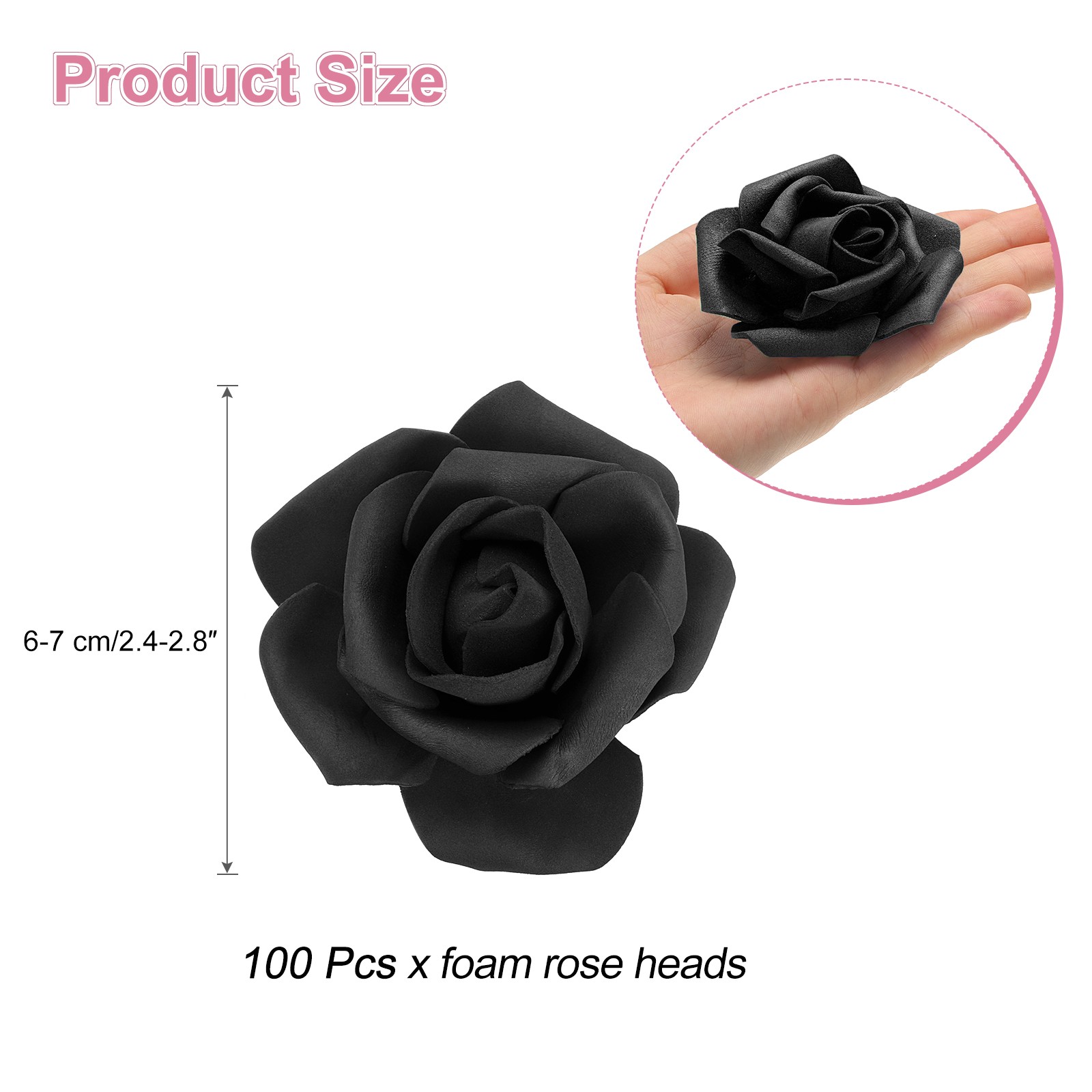 100pcs Foam Rose Heads 6-7 Cm for DIY Crafts Accessories, Black