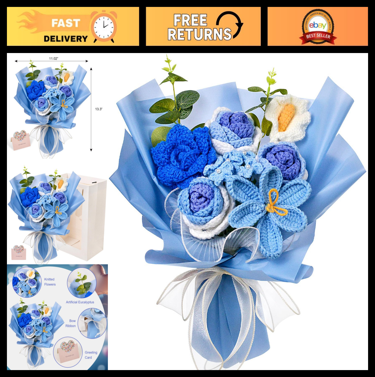 Handmade Crochet Flower Bouquet – Knitted Roses, Tulips & Calla Lilies for Gifts