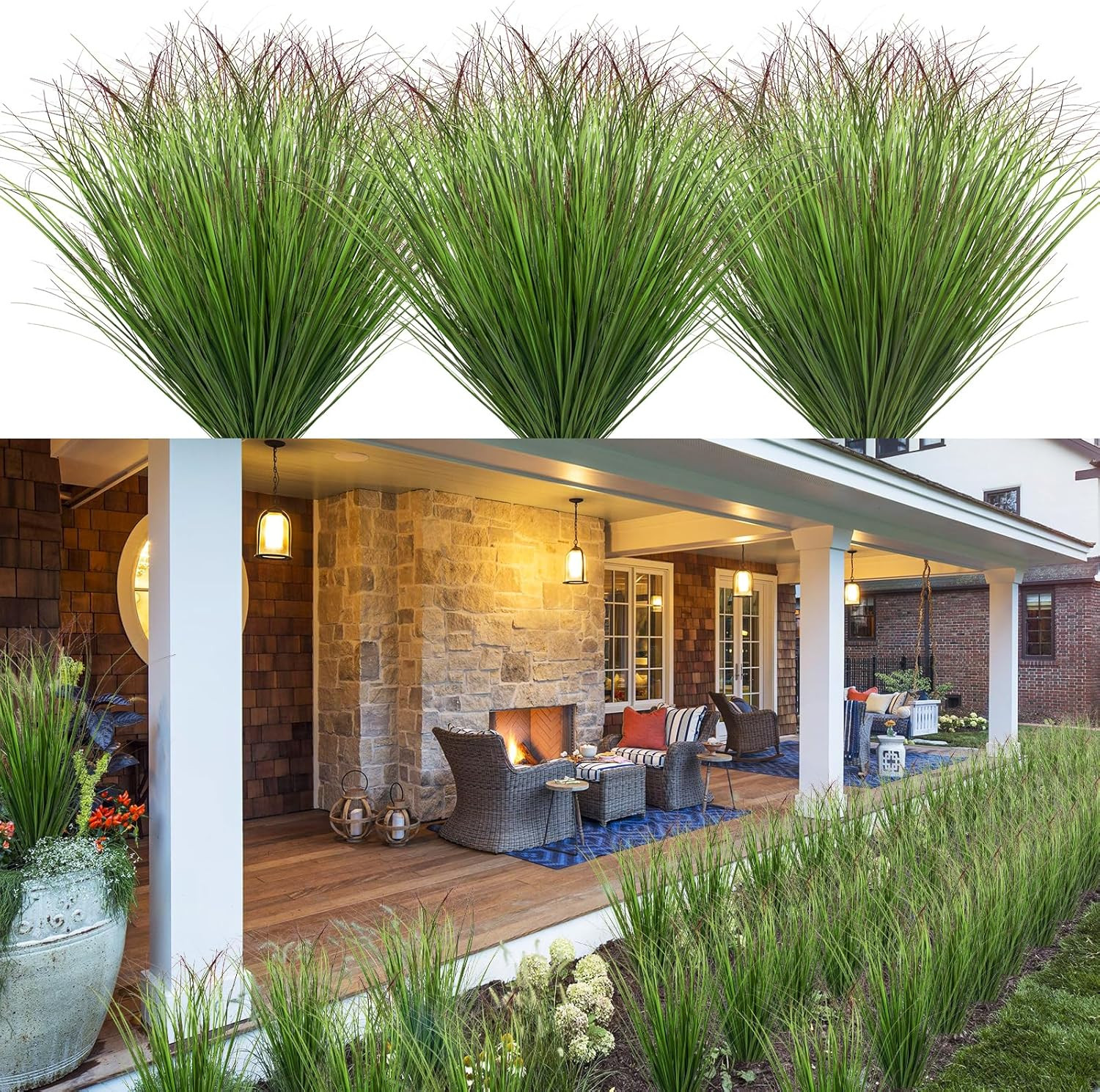 100Pcs Faux Grass Plants for Indoor/Outdoor Decor – Green & Red Tail