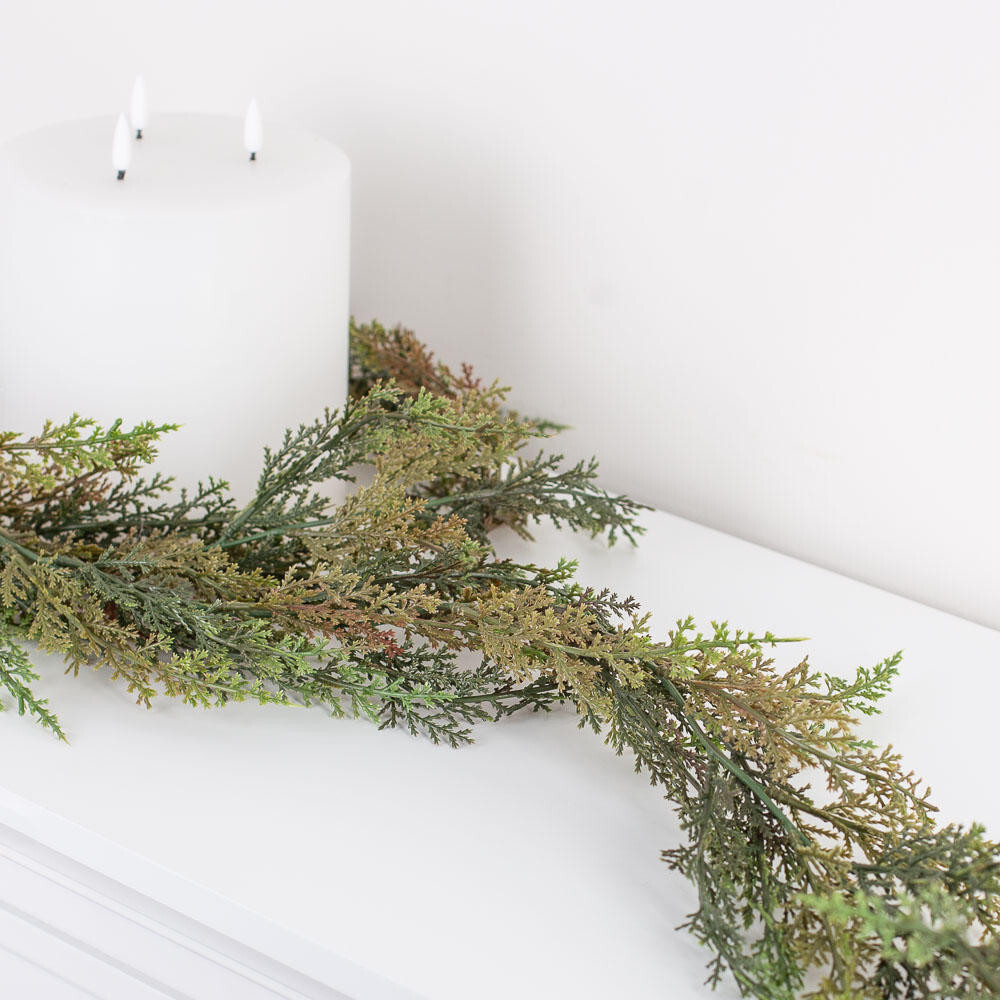Set of 2 Artificial Weatherproof Cedar Juniper Garlands – Over 11 feet, Total