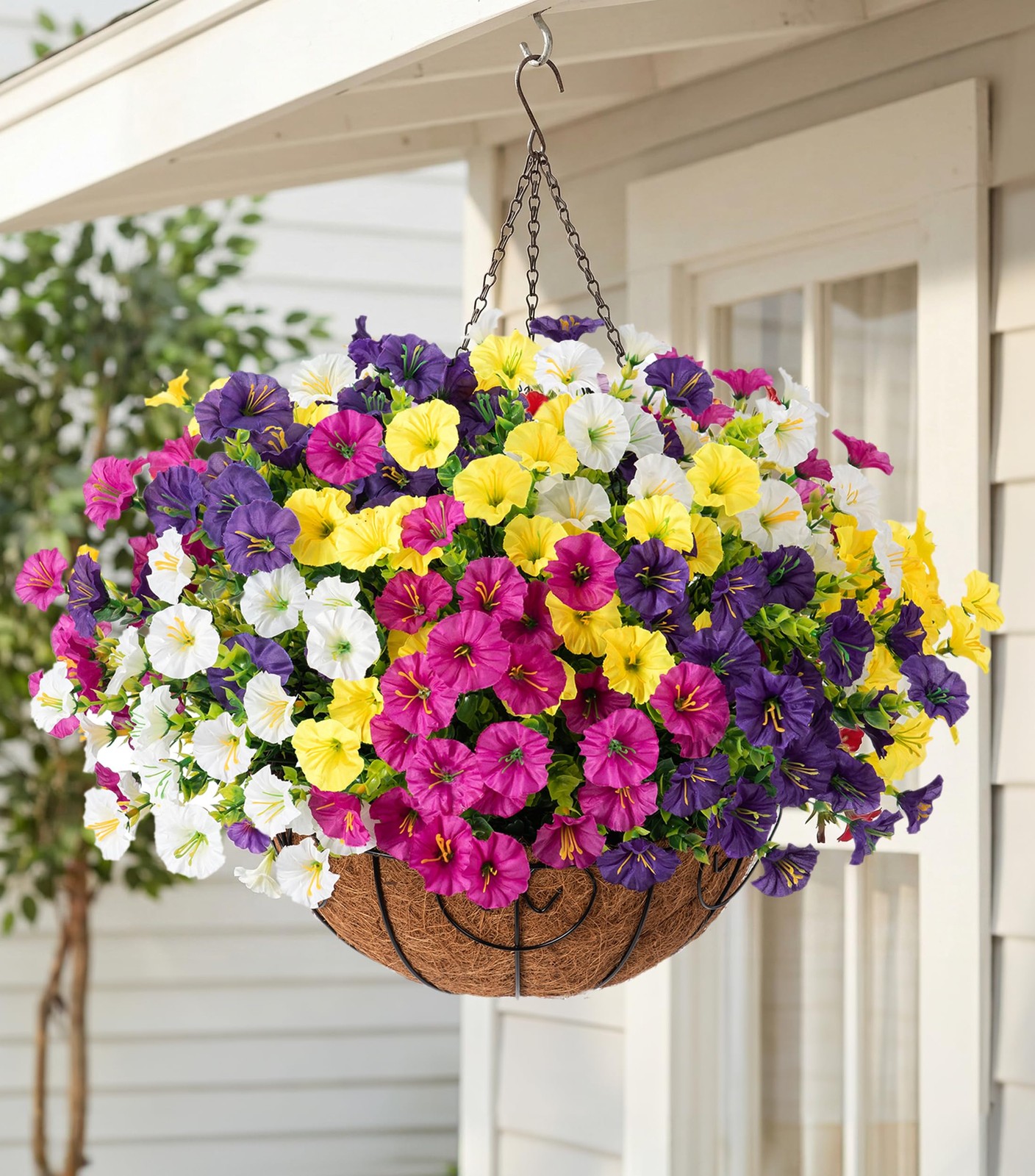 HyeFlora Artificial Hanging Flowers Faux Plants Basket for Outdoors Spring De…