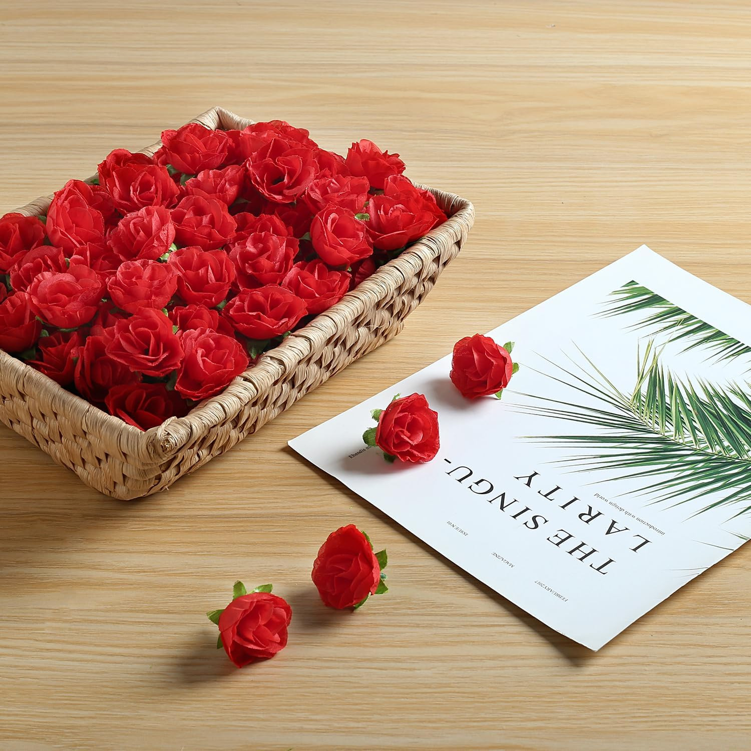 100 Pcs 1.3 inches Mini Red Rose Head Red Roses Artificial Flowersfor Home DIY F