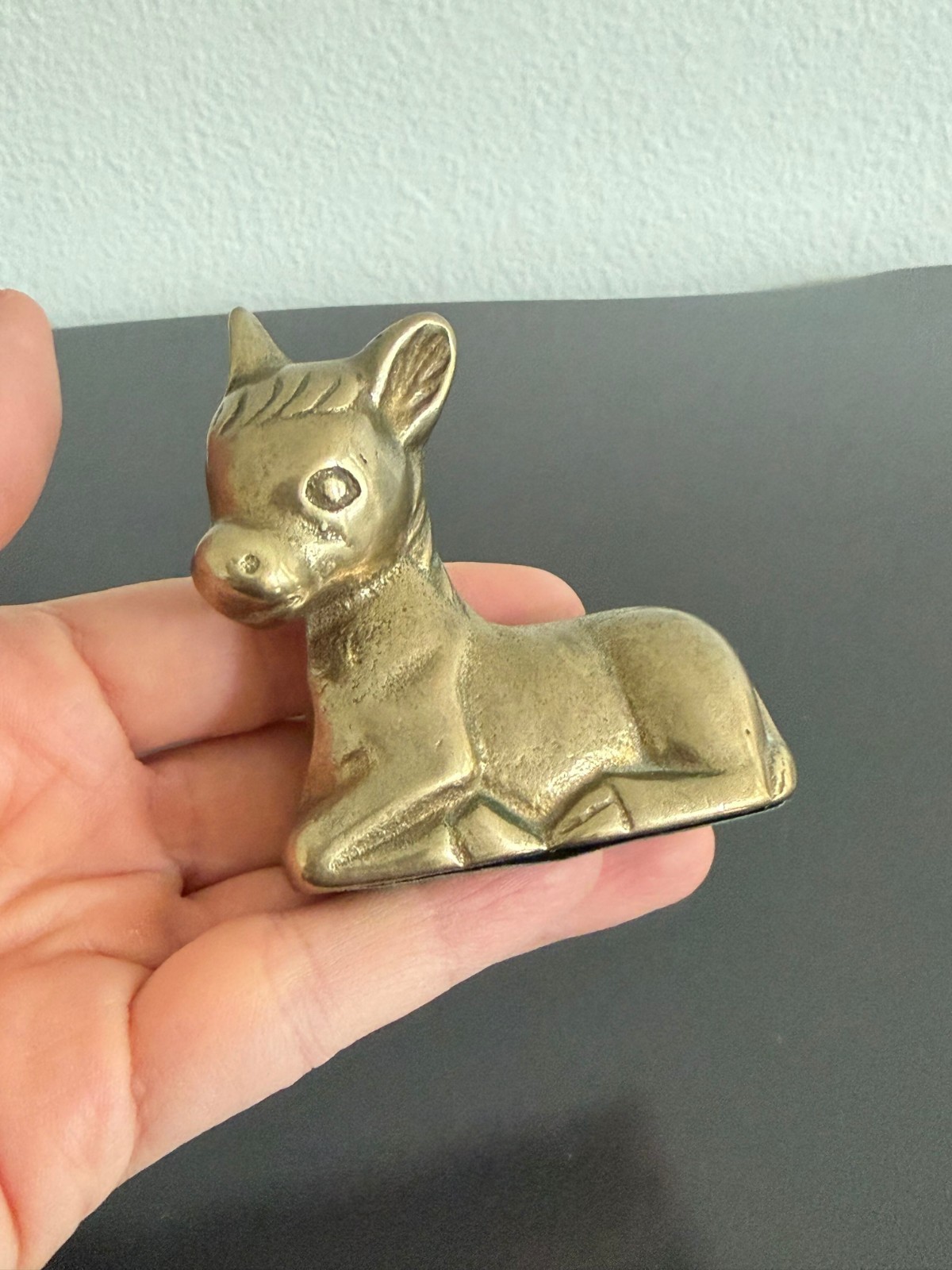 Vintage Brass Rose and Resting Fawn or Pony Figurine Miniature Home Decor MCM