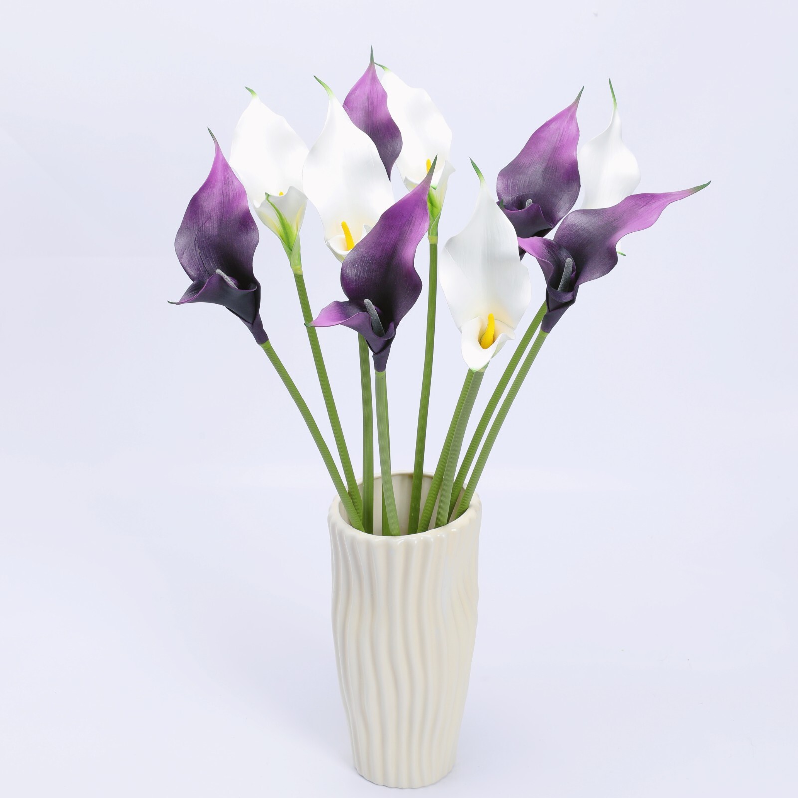 10pcs Calla Lily Artificial Bouquet with long -stems realistic white purple mix