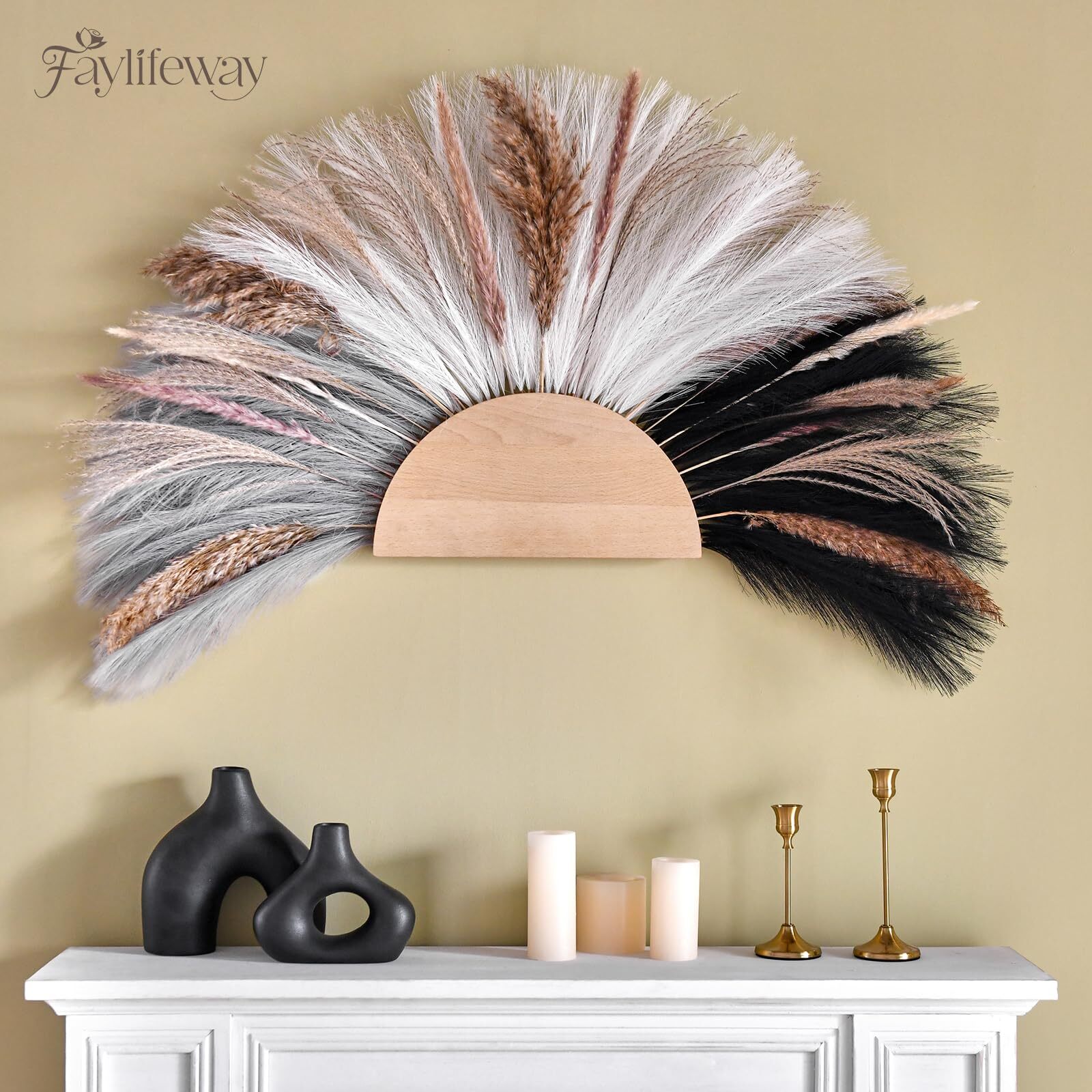 50pcs Pampas Grass 17in Black and White Pampas Grass Artificial Fluffy Vase F…