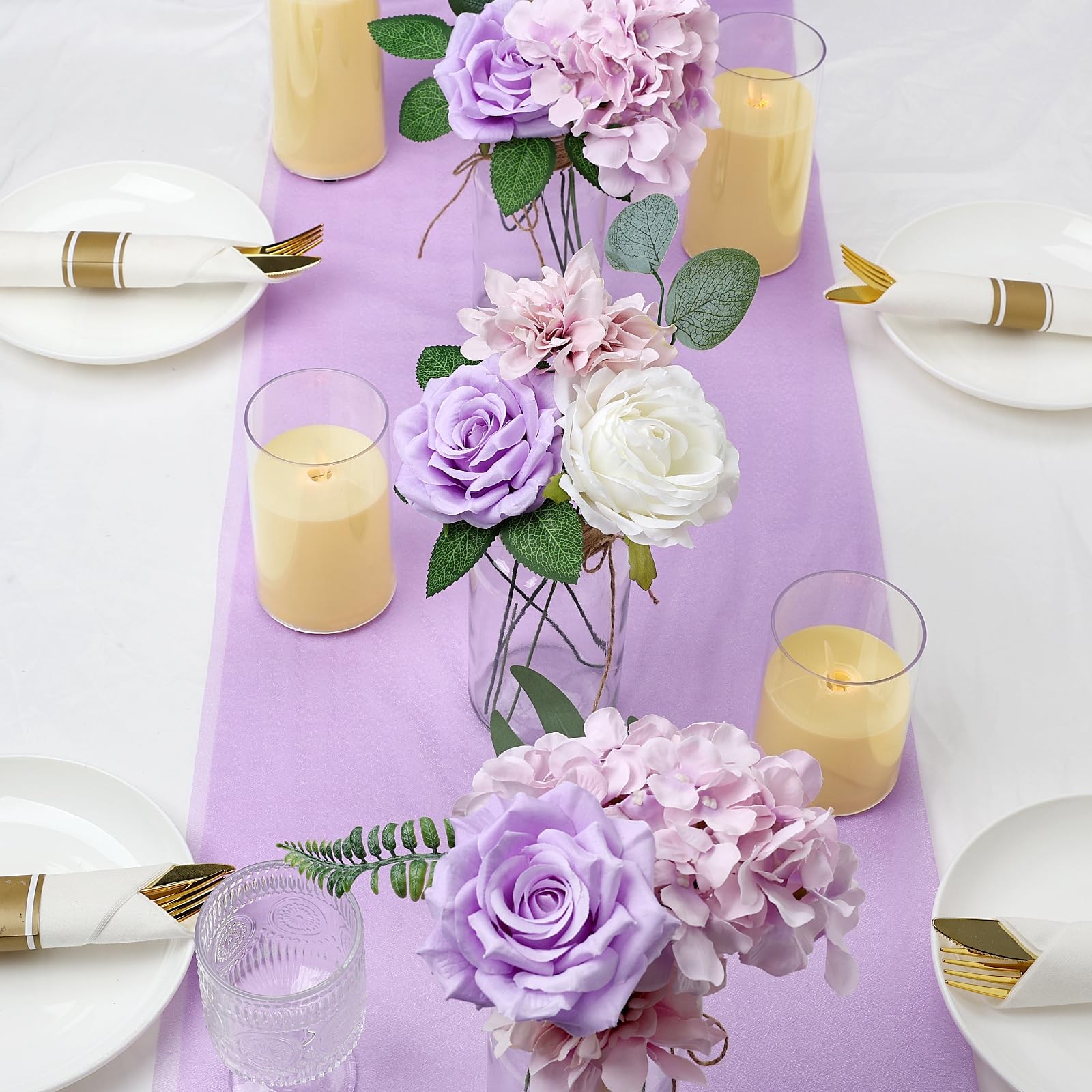 Artificial Flowers Combo, Violet DIY Fake Silk Flowers Set Decor with Stems f…