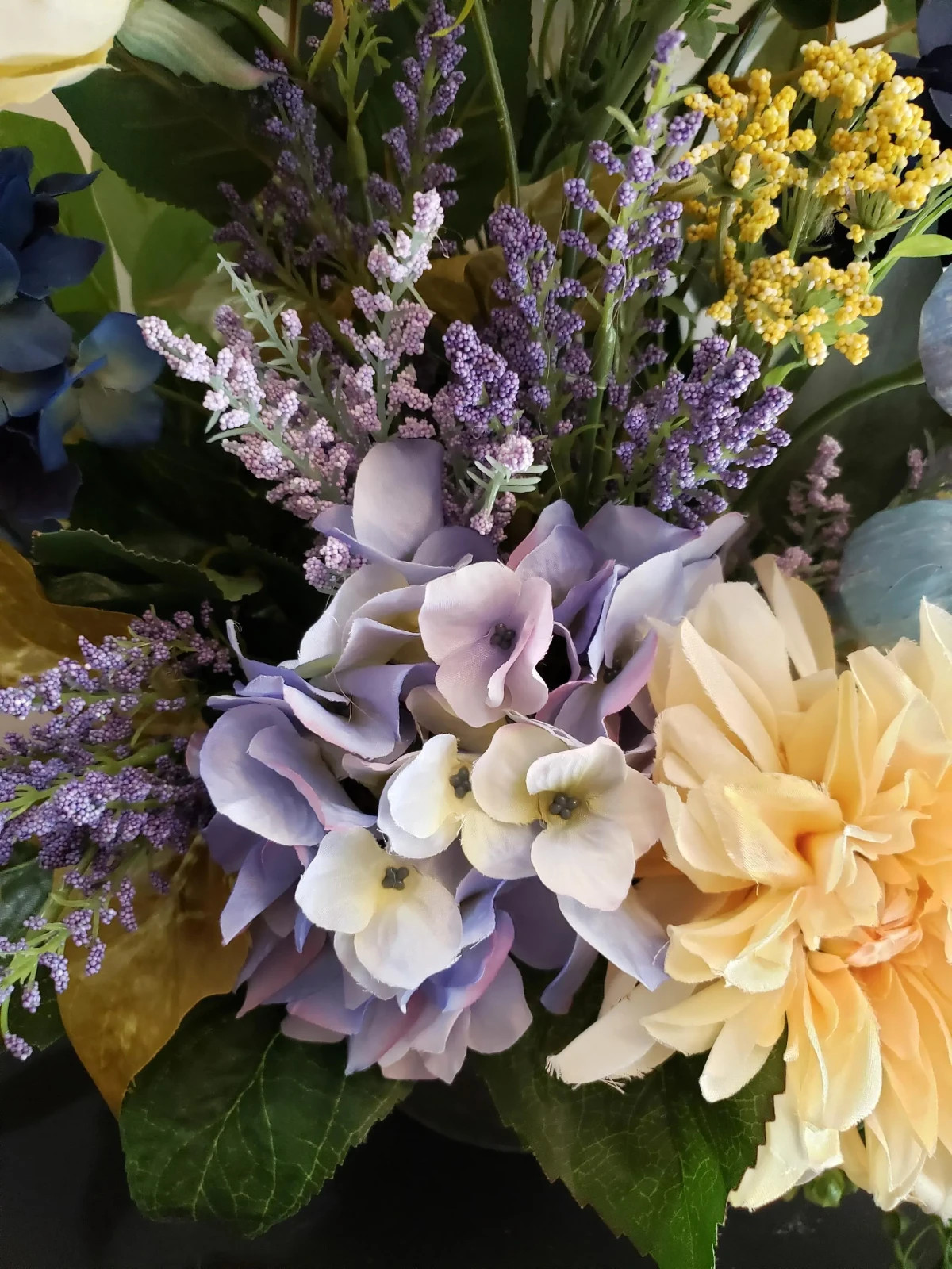 Blue Hydrangea Galvanized Door Basket, Farmhouse Floral Arrangement, Summer