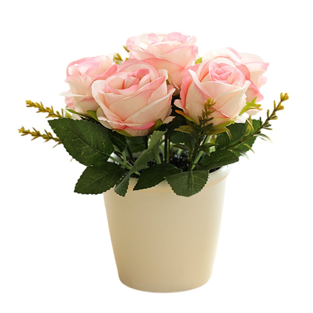 Artificial Rose Flower Small Tree Pot Fake Plants Potted Decoration Garden Decor