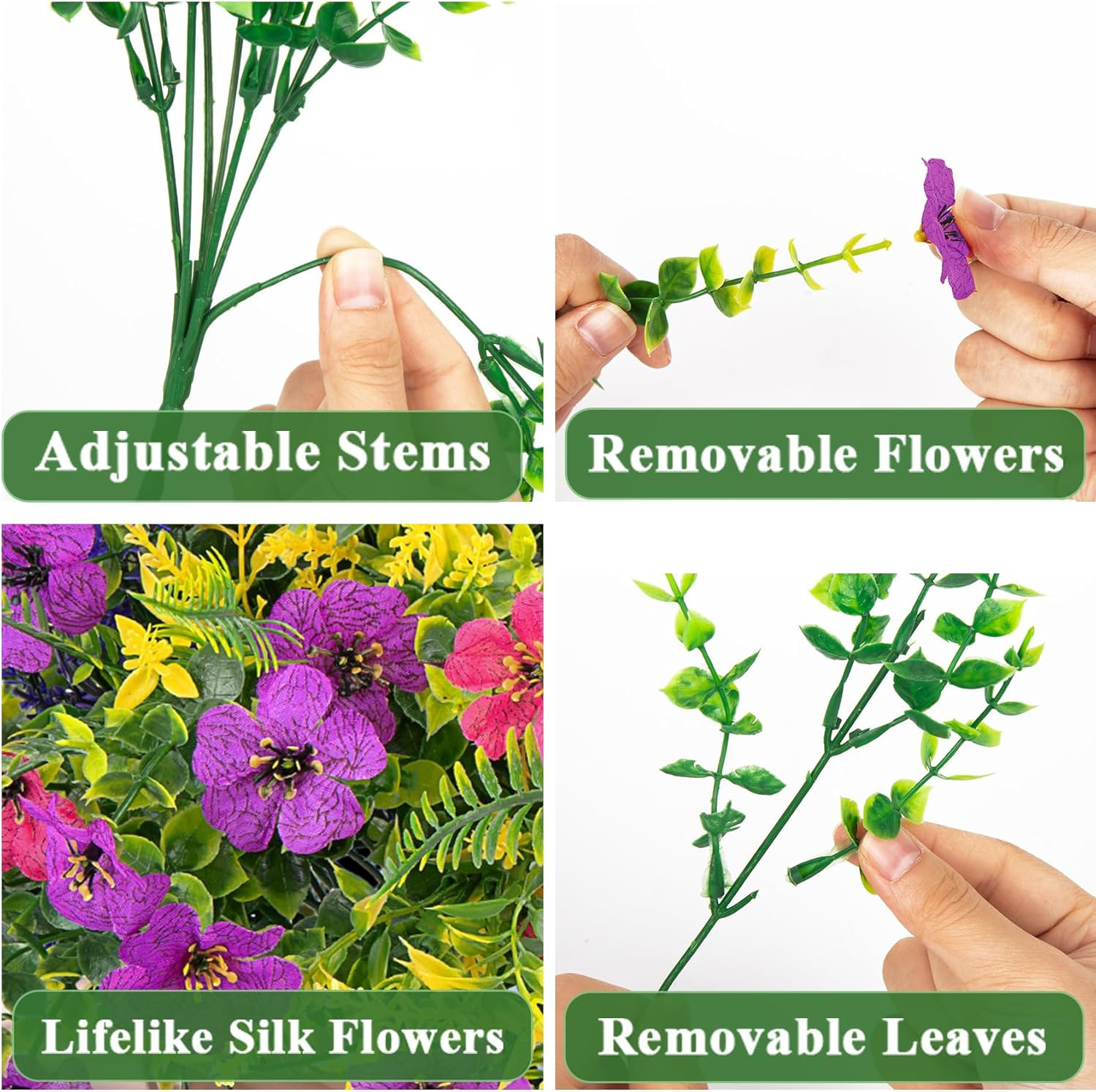 20 Bundles Artificial Flowers for Outdoors, UV Resistant Silk Fake Flowers with