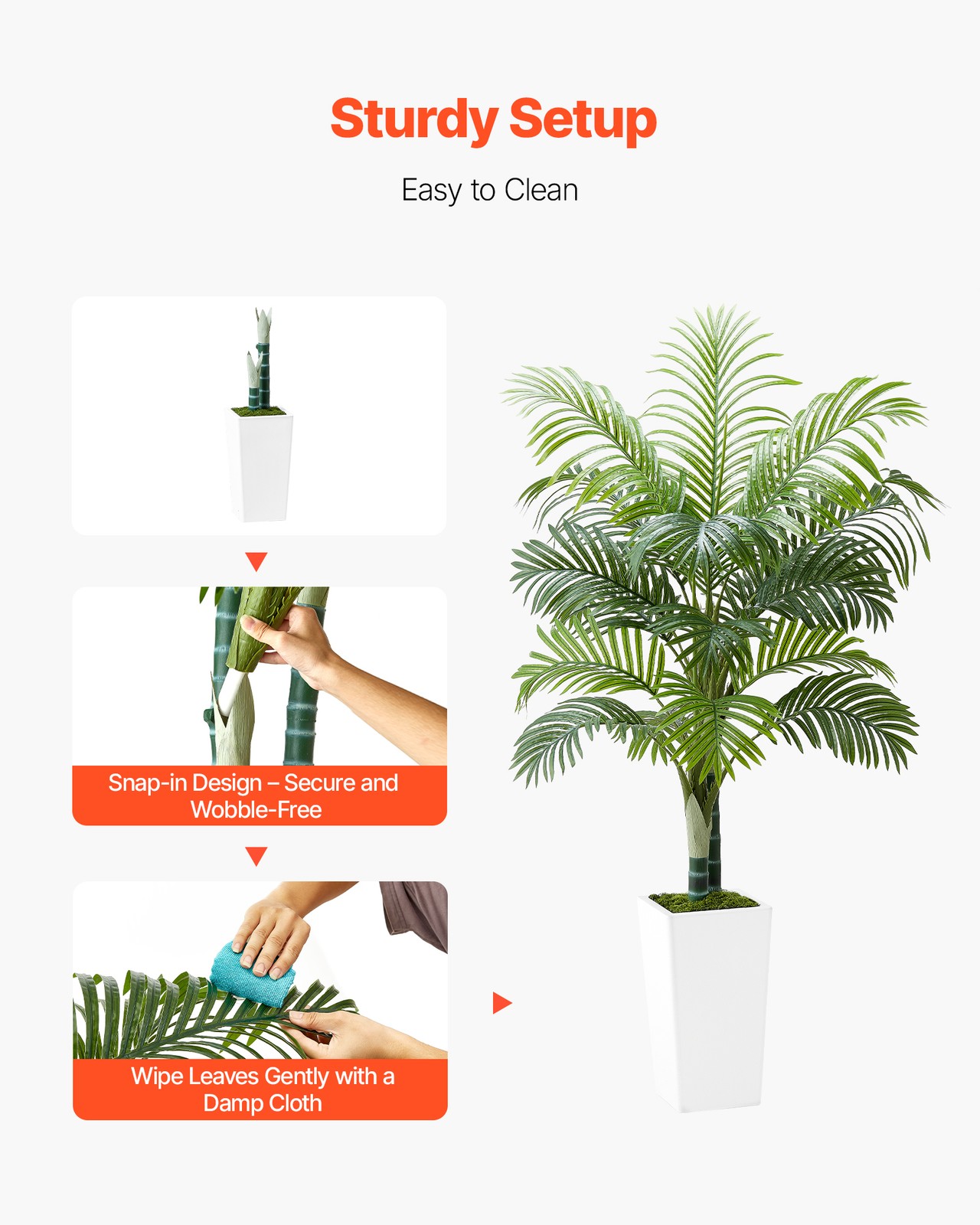 VEVOR 5ft Artificial Areca Palm Tree Fake Plant with White Planter Indoor