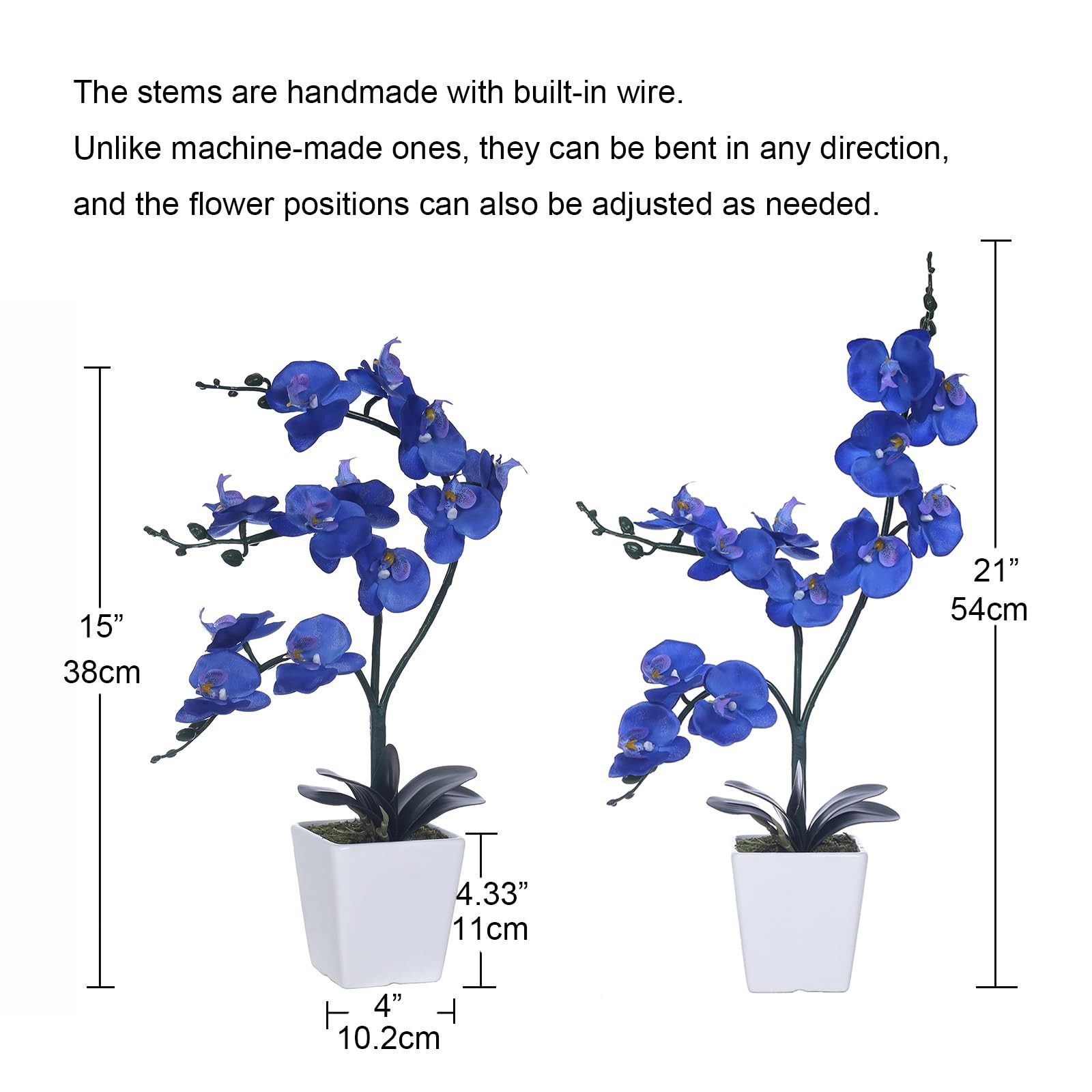 Artificial Silk Phalaenopsis Orchid Flower Plant Pot Navy Blue 15 Inch
