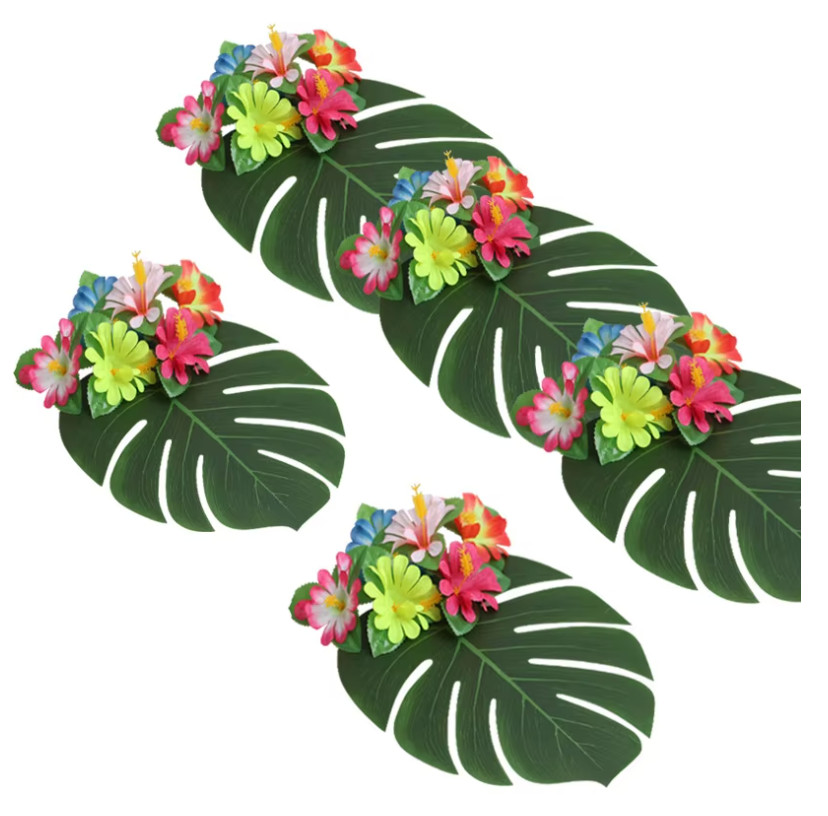 12pcs Tropical Palm Leaves Artificial Leaf Decor, Green Jungle Plant Decoration.