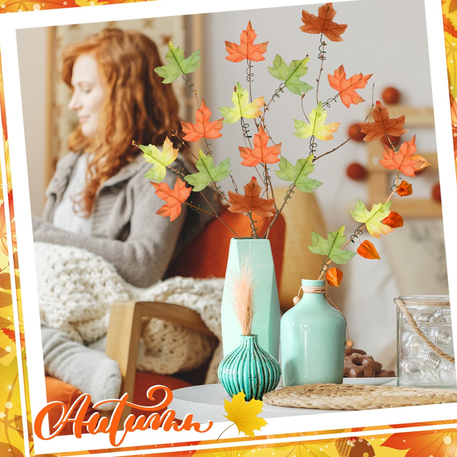 144 PCS Artificial Maple Leaves Thanksgiving Fake Mixed Fall Decoration