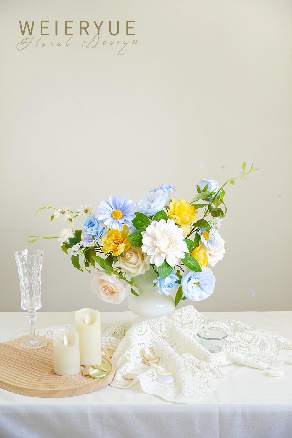 Blue Artificial Flowers Combo Box Fake Wedding Silk Decor Indoor Crafts