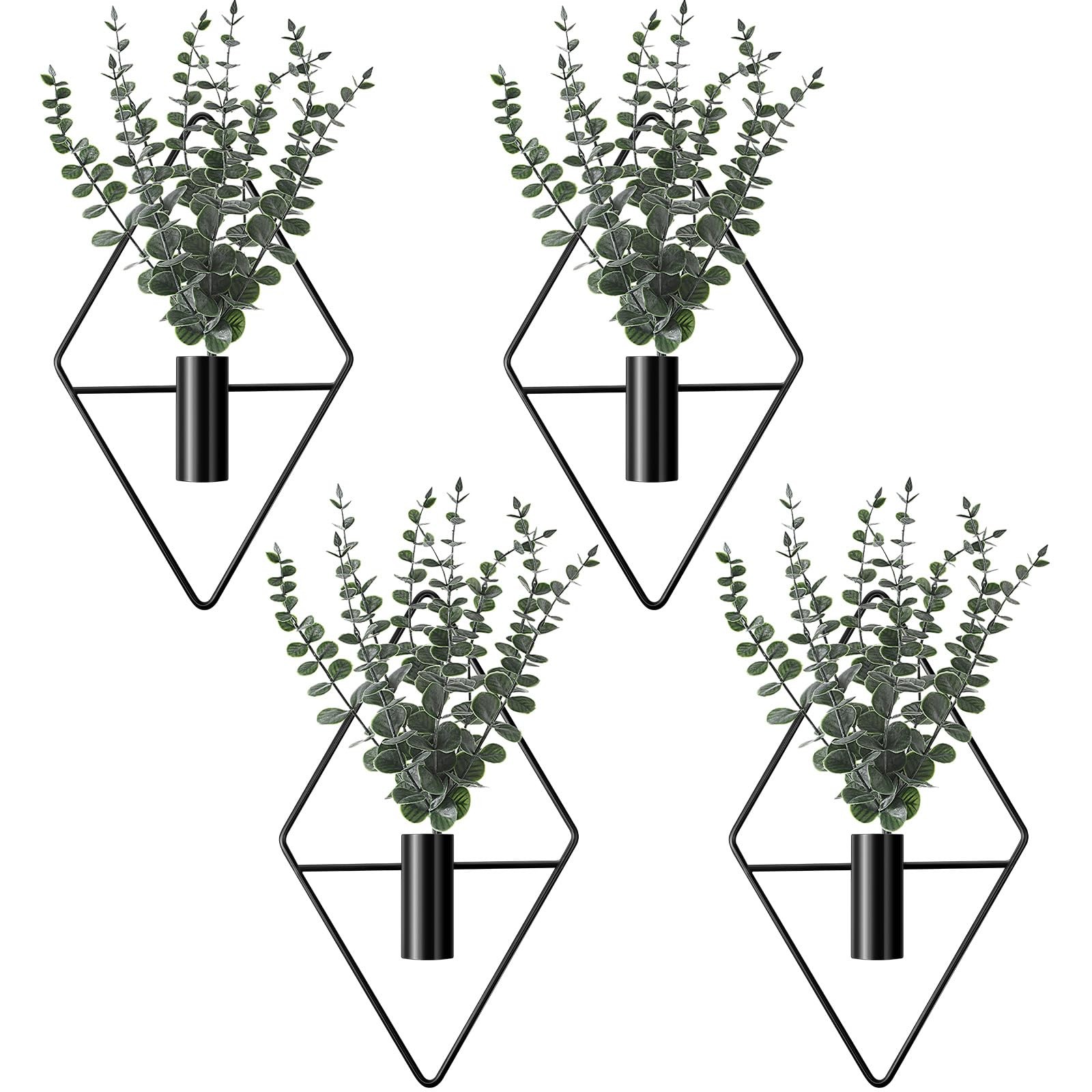 4 Pcs Plant Wall Decor Diamond Shape Hanging Planters with Artificial Plants …