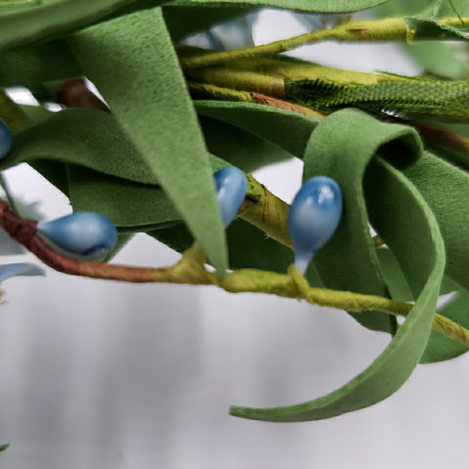Primitive Floral Candle Ring Wreath Blue Flower Pips Cottage Spring Summer 6″ id