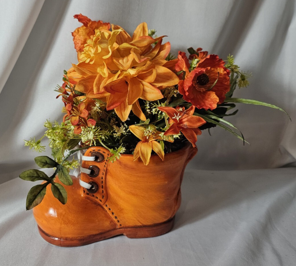 Autumn Themed Boot Ceramic Vase with Autumn Floral Arrangement