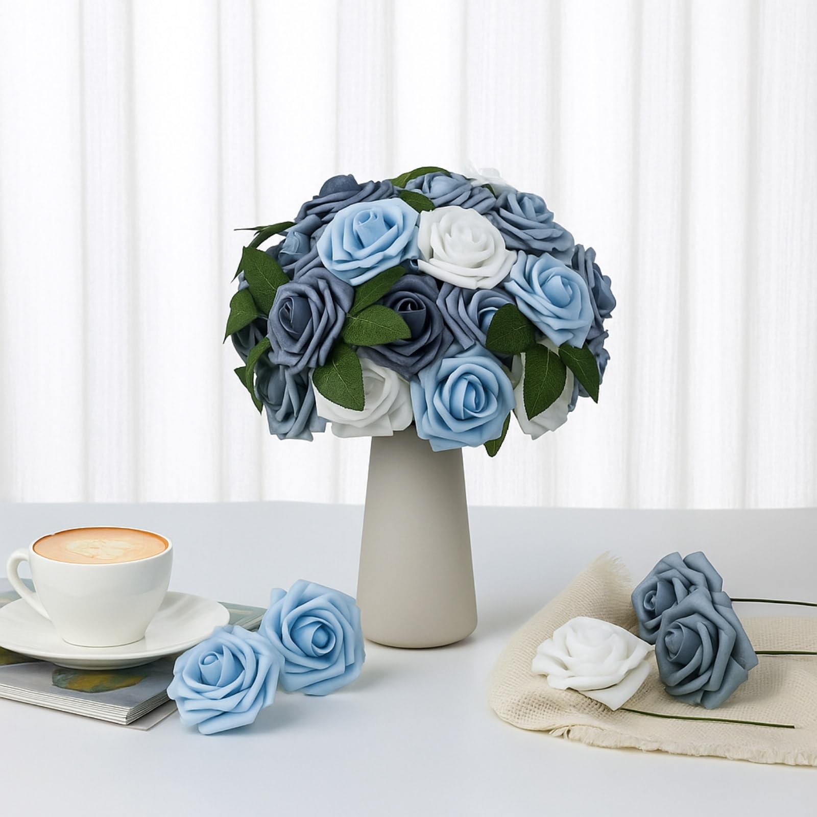 100 Pcs Artificial Foam Rose Flower Faux Bouquet Wedding Fake Rose Gift for M…