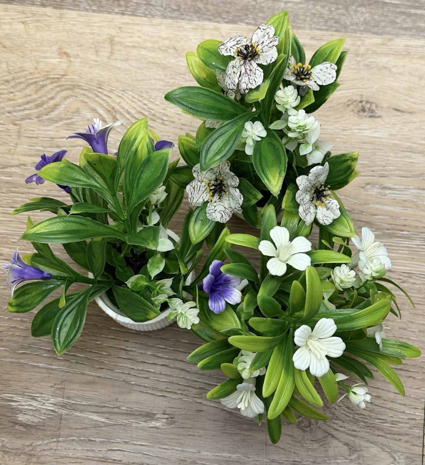 Set of 3 Artificial Flower & Greenery Plants in White Pots – Home Décor (SKU 001