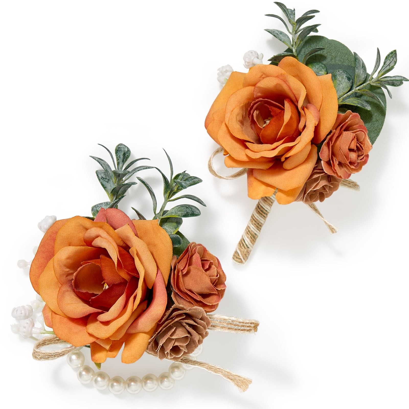 Orange Wrist Corsage And Boutonniere Set Homecoming Wedding Flowers Suit
