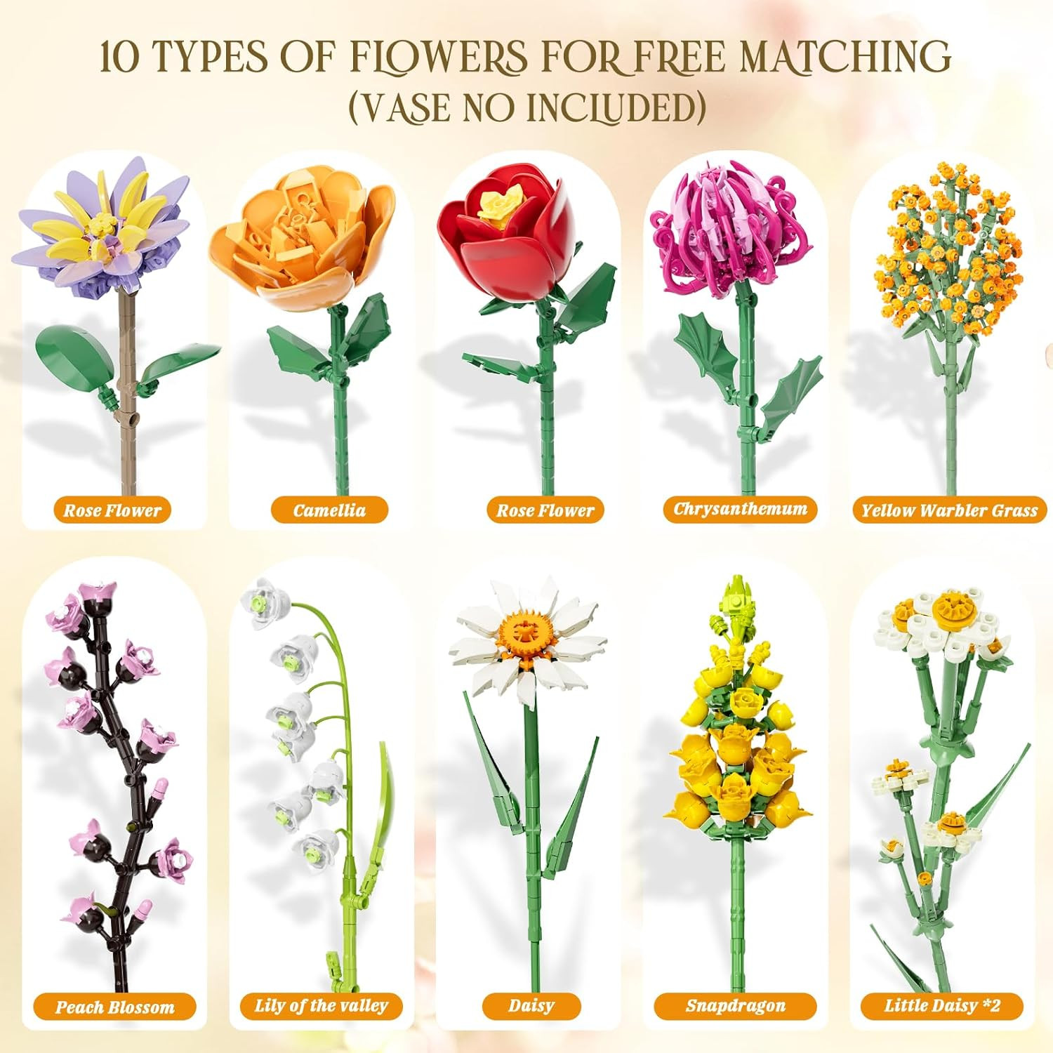 Flowers Bouquet Building Set, 1070PCS Artificial Plant Flower Kit Toy for Adu…