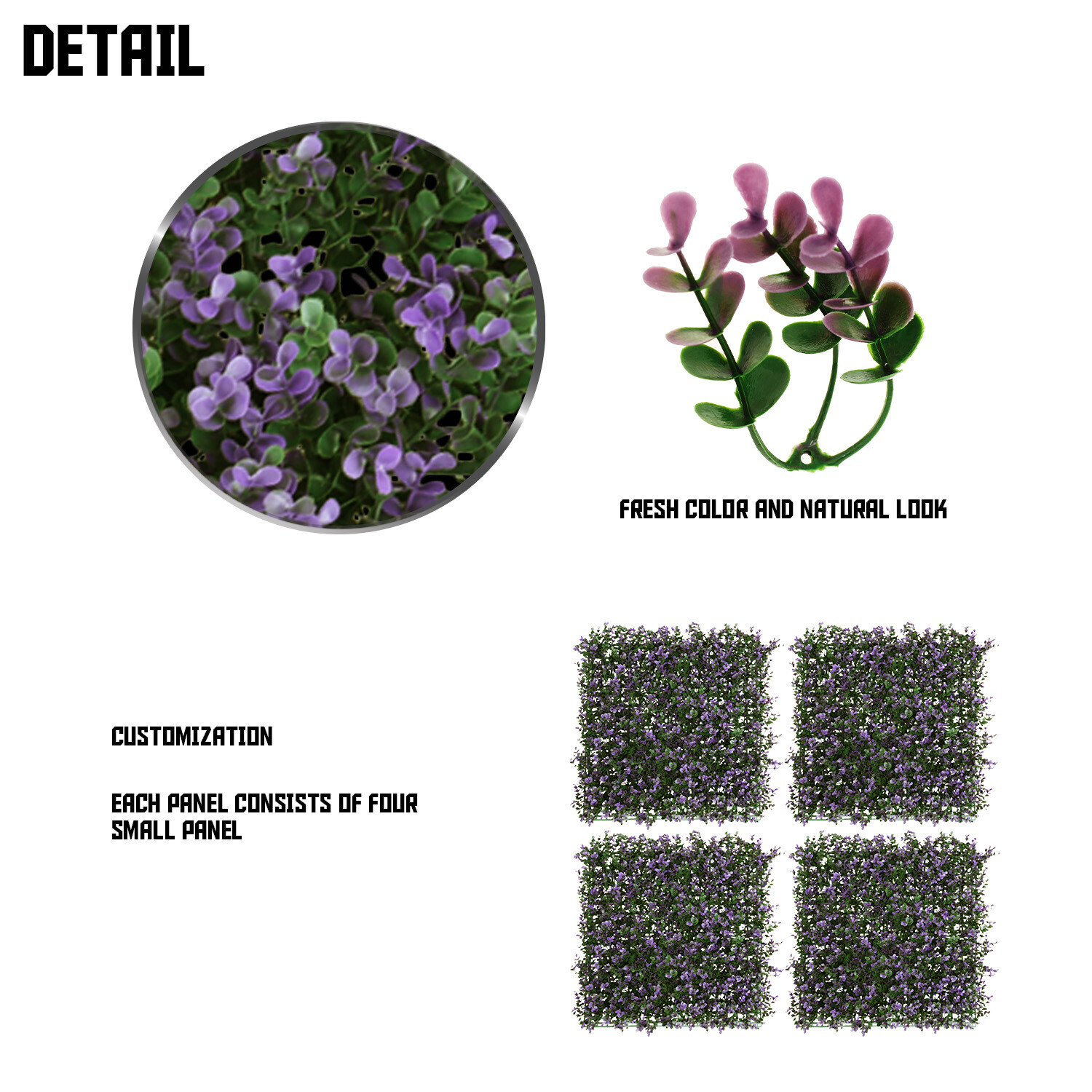 20×20″ Artificial Faux Lavender Buxus Greenery Fence Screen Wall Decor Panel