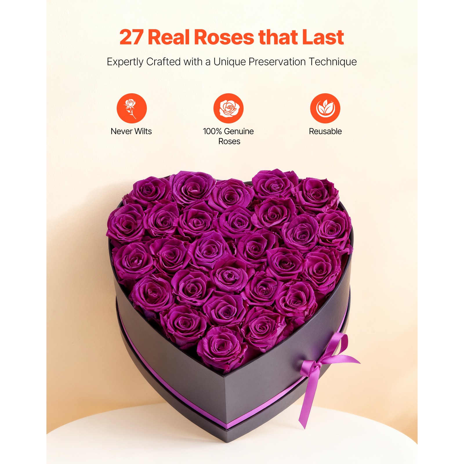 Uimoso 27 Preserved Roses in Heart-Shaped Box – Eternal Purple Flower Bouquet