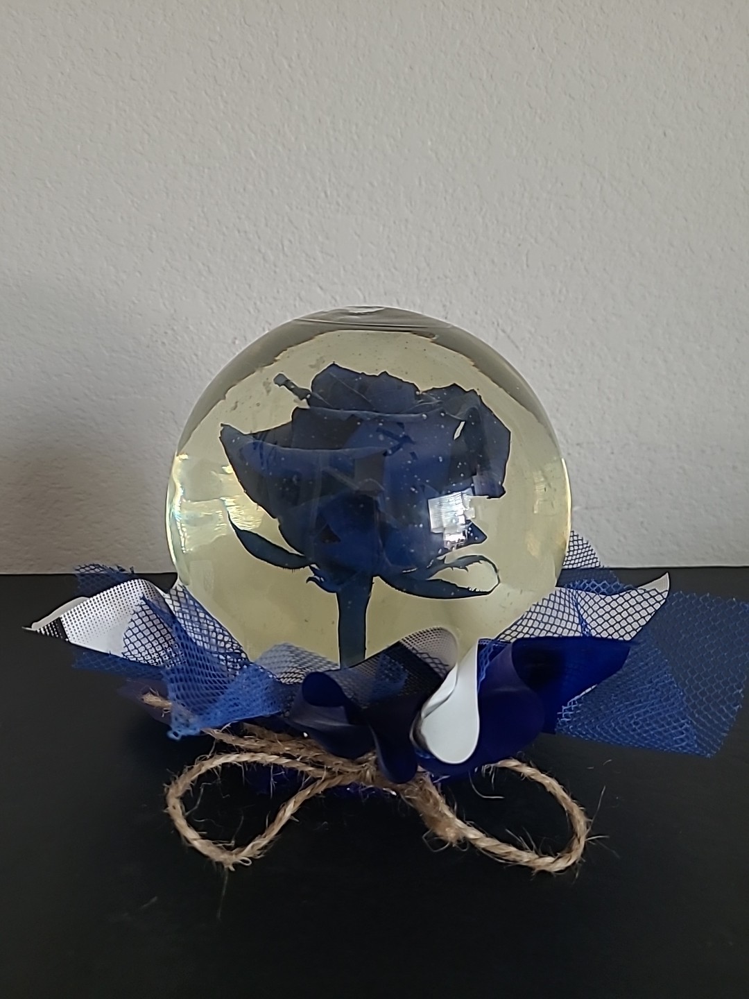 Vintage Blue Crimp Rose Pedestal Preserved In Glass and Liquid Real 4LBS
