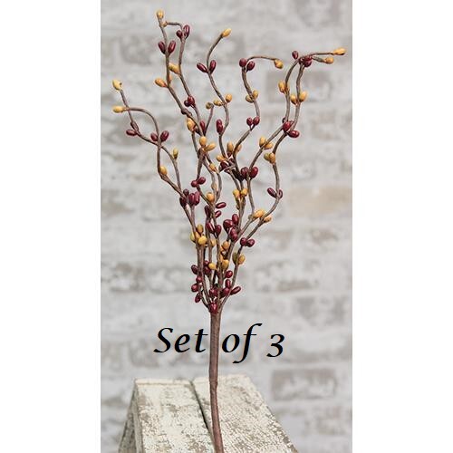 NEW FARMHOUSE Pip Berry Picks Stems Burgundy Gold Set of 3 Crafts Primitive 12″