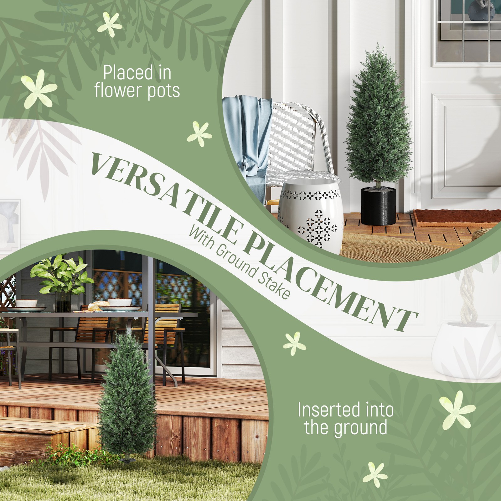 HOMCOM Artificial Cedar Trees Set of 2, 43.3″, Used