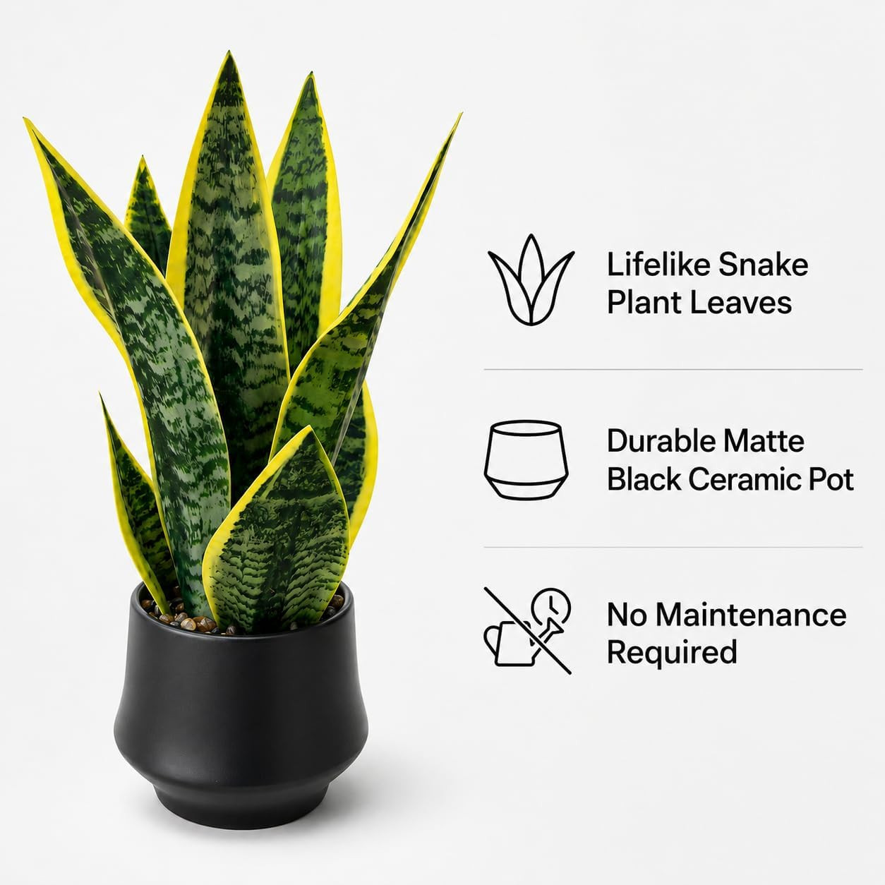 Realistic Artificial Snake Plant 15″ in Ceramic Pot – Faux Sansevieria Indoor De