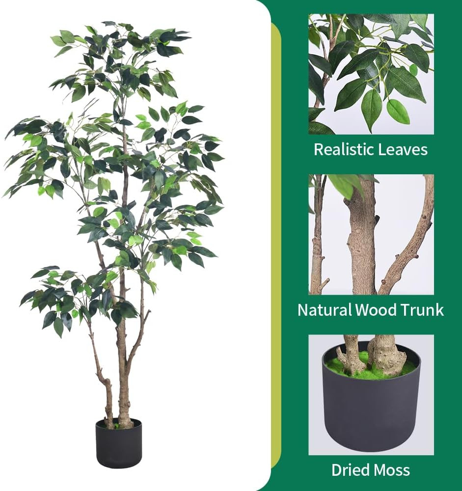 5Ft Lifelike Artificial Ficus Tree for Home, Office, and Garden Decor