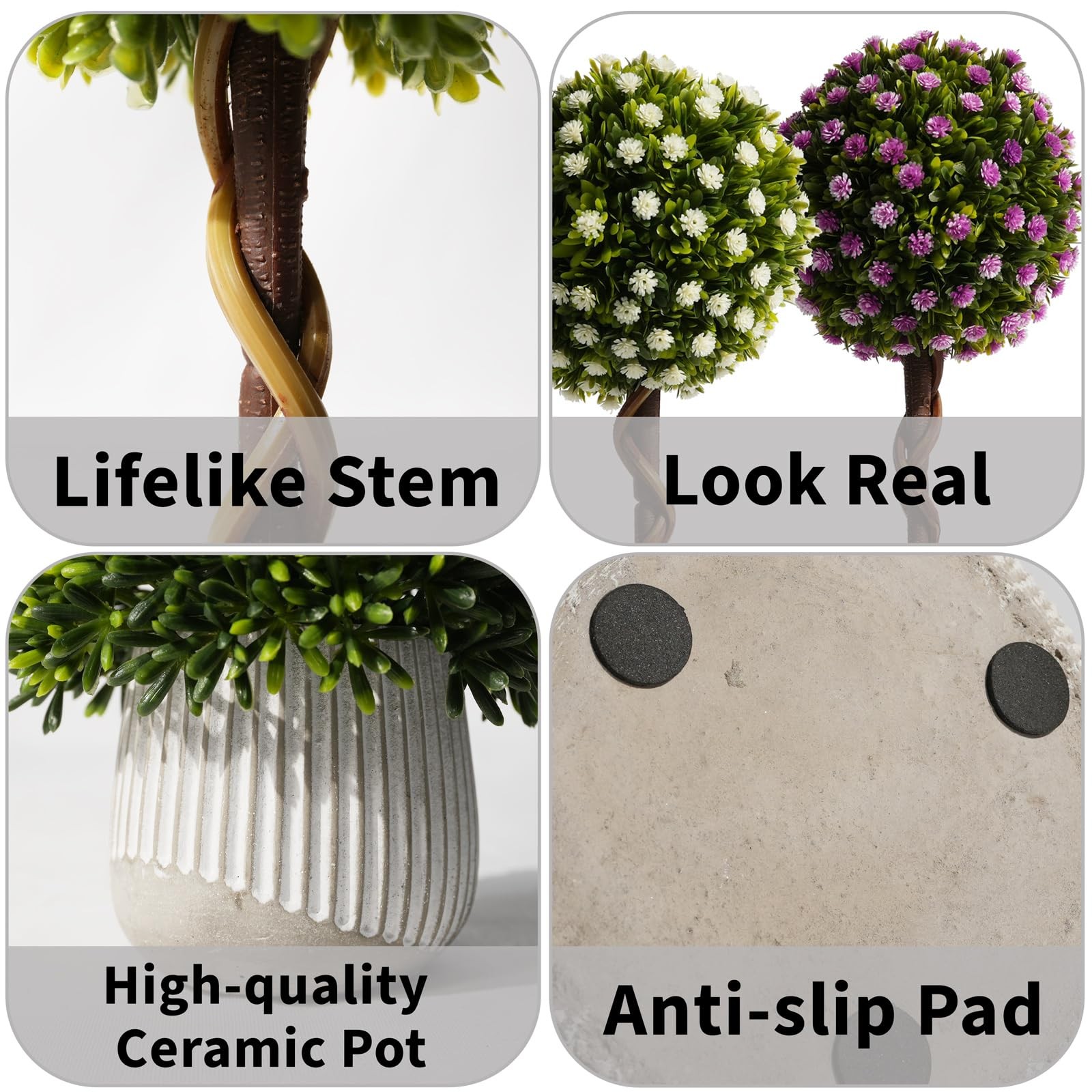3 Pack Small Fake Plants 14 Inch in Farmhouse Concrete Planter, Artificial Bo…