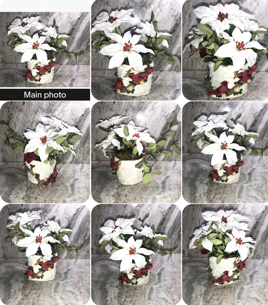 Christmas Cardinal Flower Pot Filled With 9”H x 10”W Artificial Flowers-NEW
