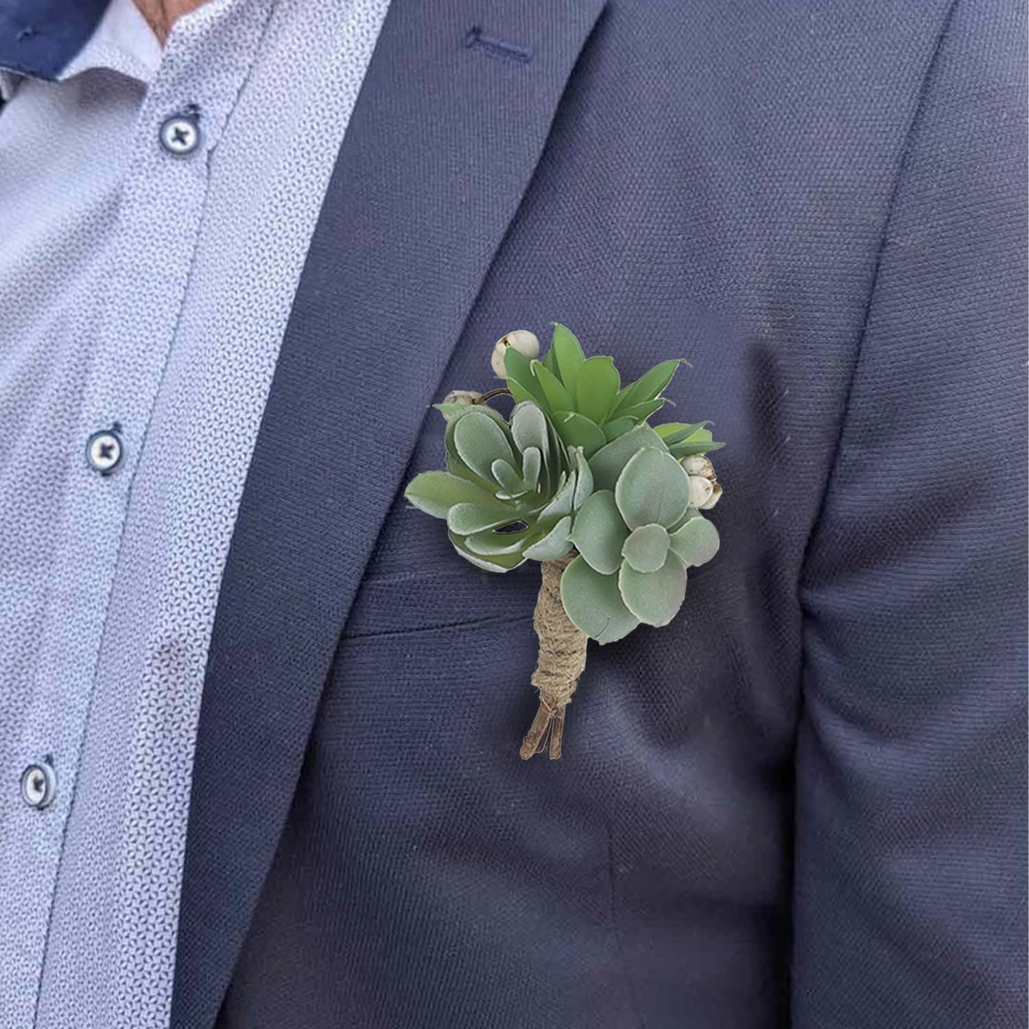 6 PCS Succulent Boutonnieres With Pins For Men Groom Wedding Prom Bridal