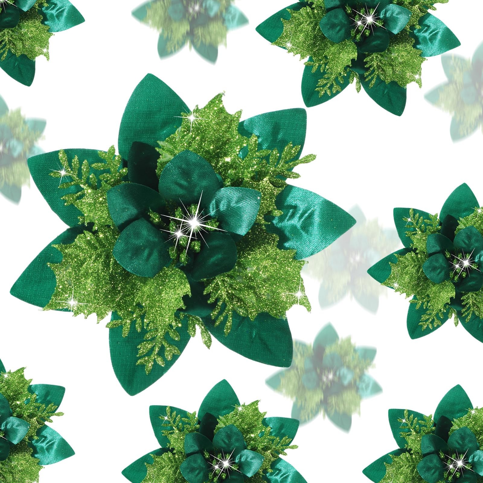 36 Pcs Christmas Glitter Artificial Poinsettia Flowers Xmas Poinsettia Artifi…