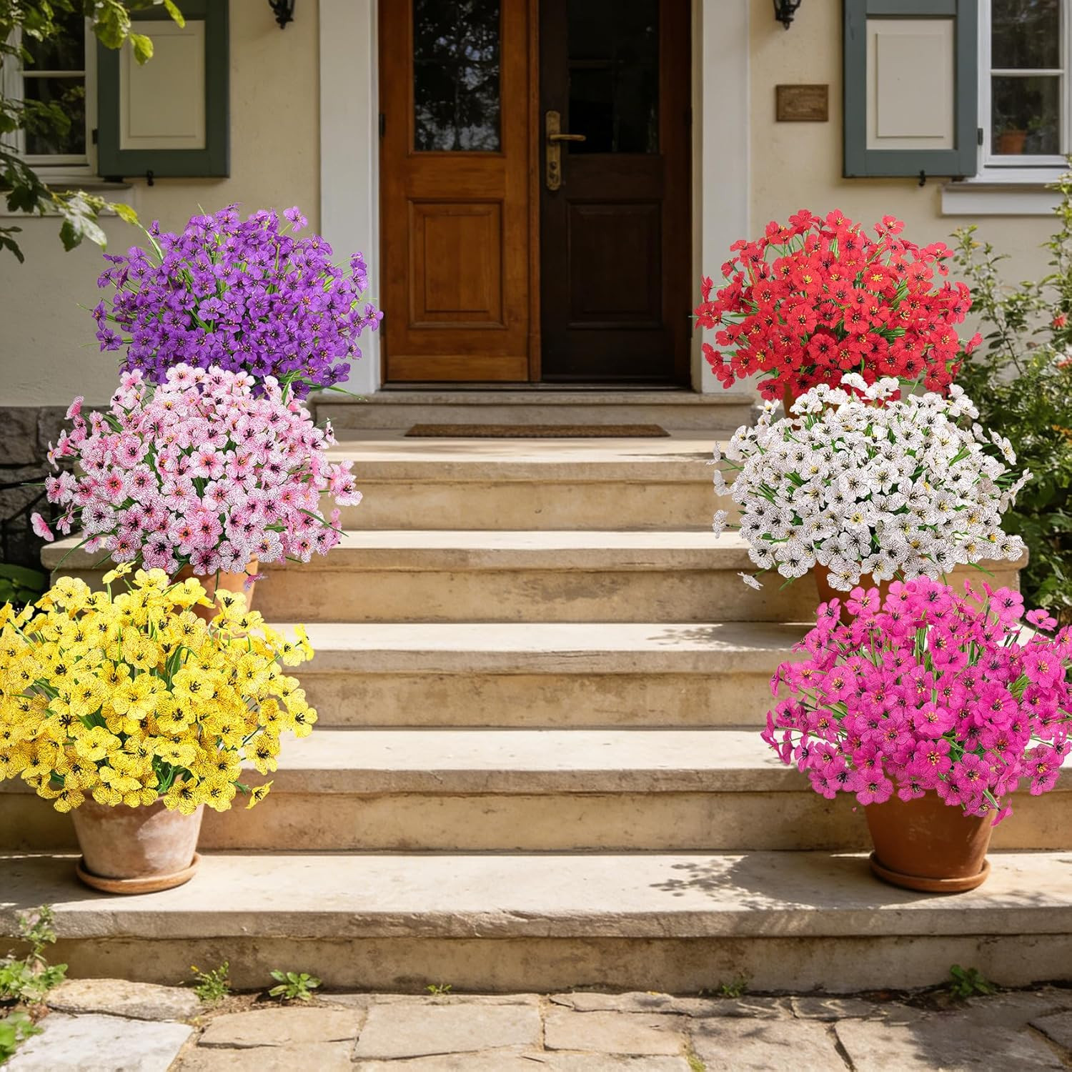24 Bundles Artificial Flowers Outdoors UV Resistant Silk Fake Faux Plastic Plant