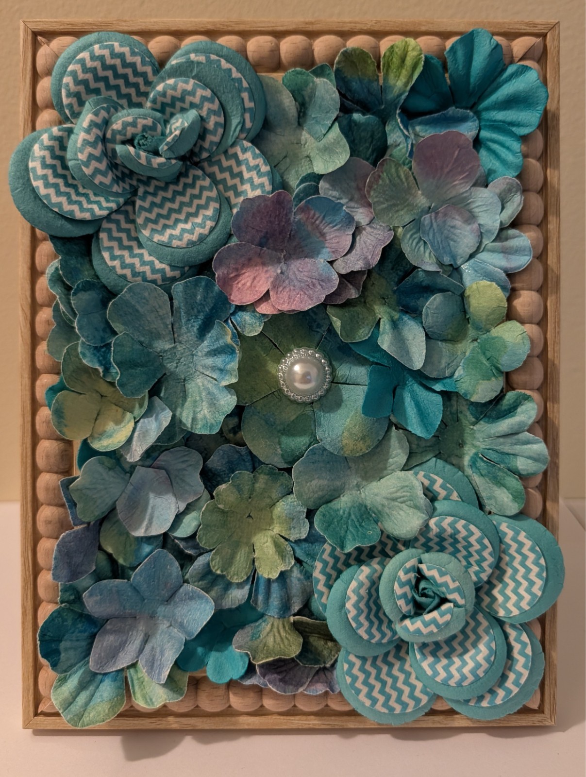blue white purple green cardstock floral handmade picture decor faux wood frame