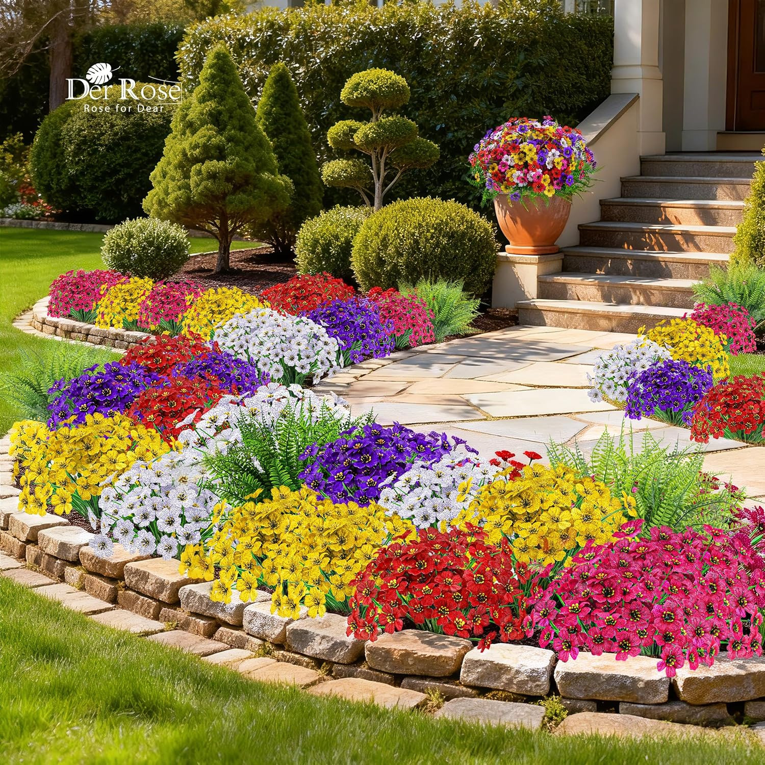 24 Bundles Artificial Flowers for Outdoors Fake Ferns UV Resistant Faux Spring F