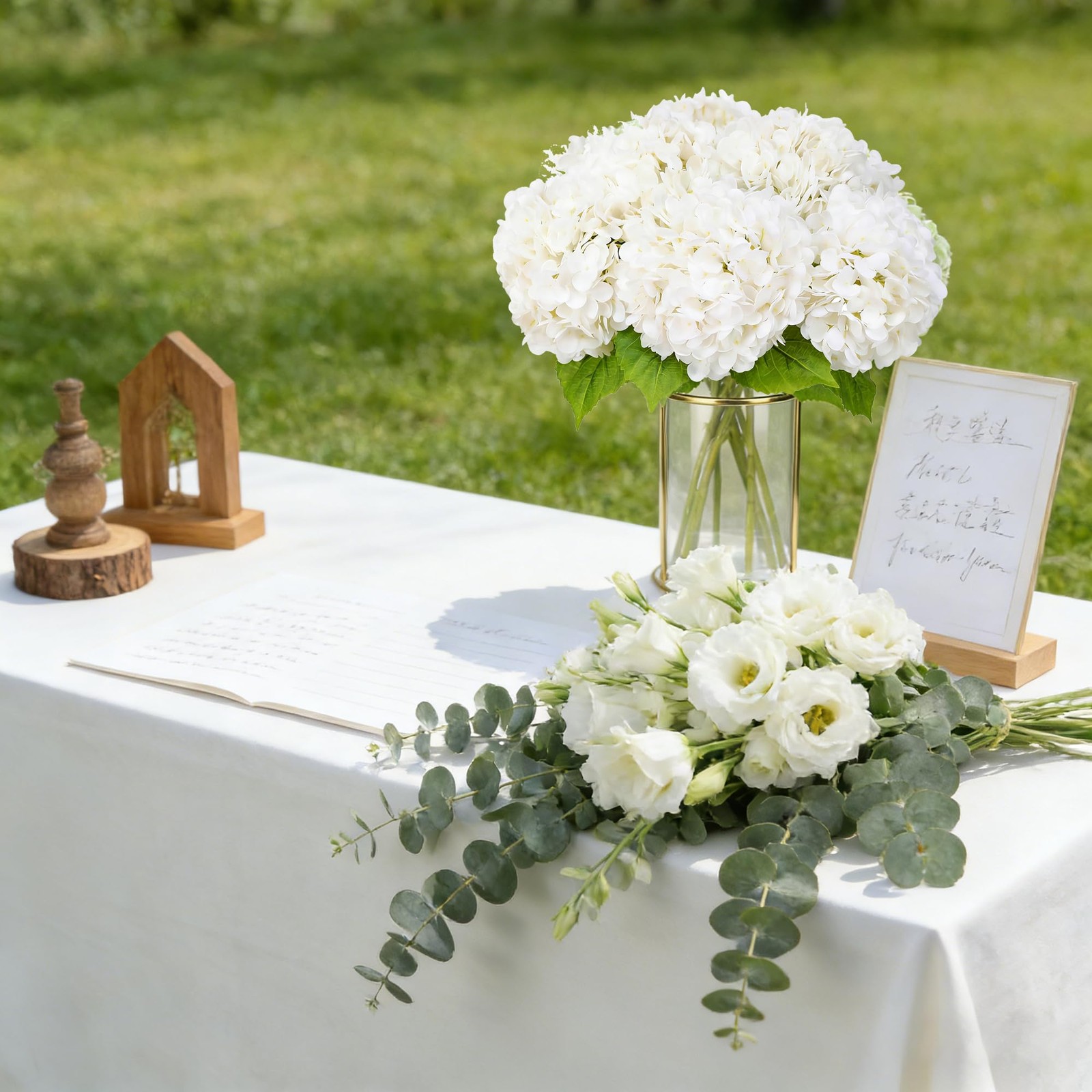 3 Pcs White Artificial Hydrangea Large Flowers 20″ Real Touch Faux Hydrangea …